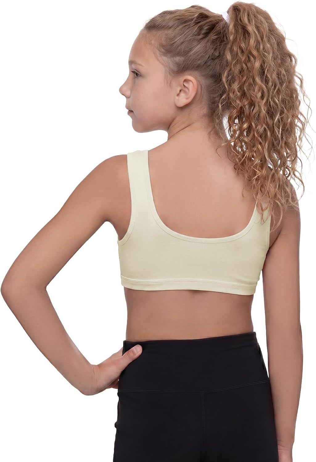 Stelle Girls Training Bra Cotton Double Layer Bralette Scoop Neck Sports Bras for Tween Teens(White+soft Butter+whisper Pink)