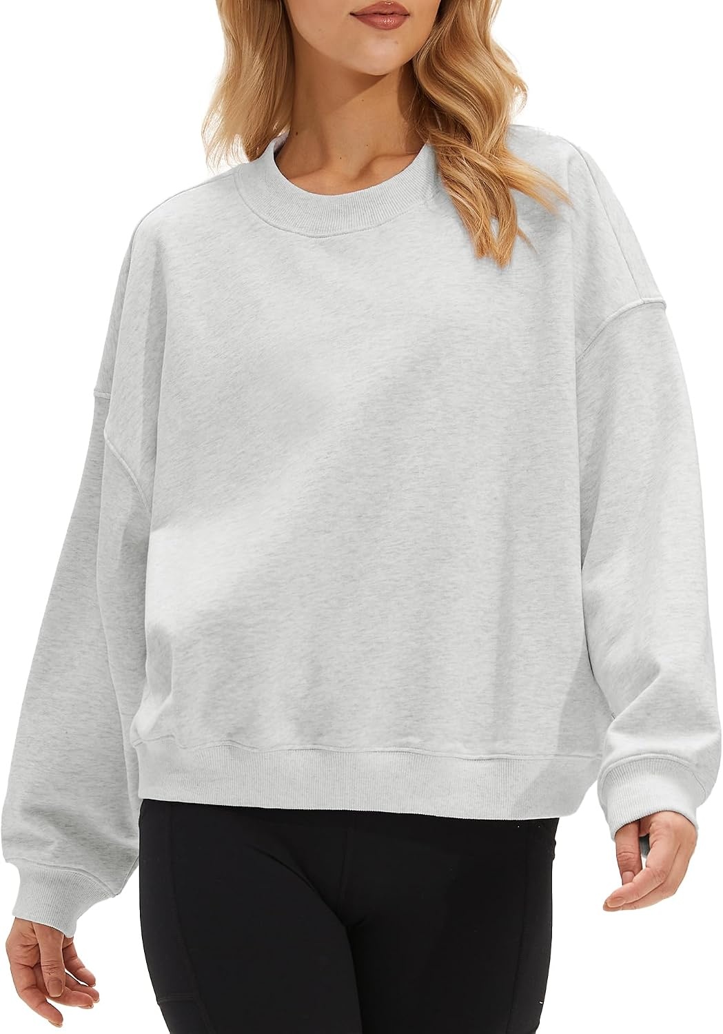 Stelle Women’s 100% Cotton Oversized Sweatshirt Drop Shoulder Crewneck Pullover Long Sleeve Lounge Top(Light Heather Grey)