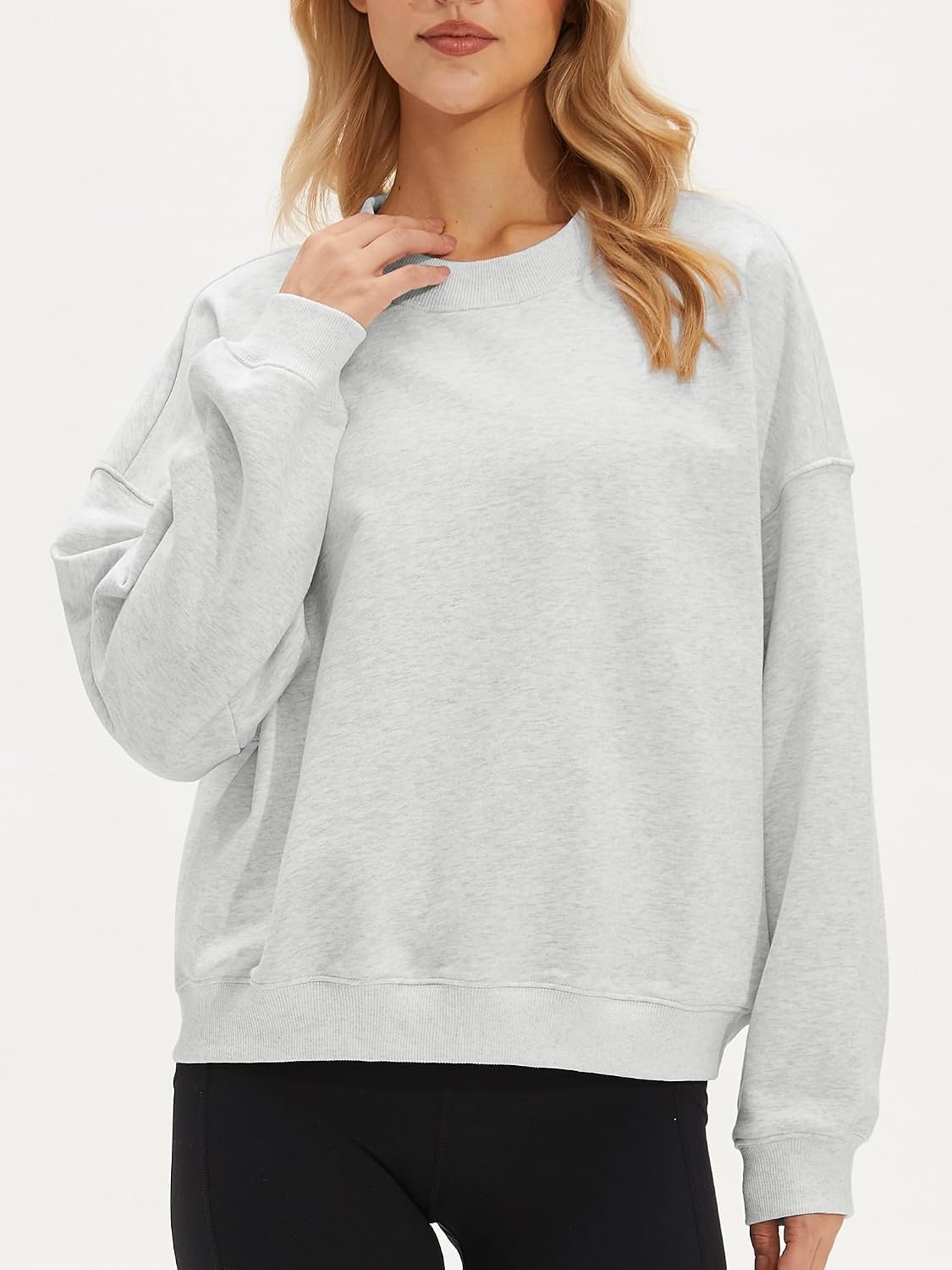 Stelle Women’s 100% Cotton Oversized Sweatshirt Drop Shoulder Crewneck Pullover Long Sleeve Lounge Top(Light Heather Grey)