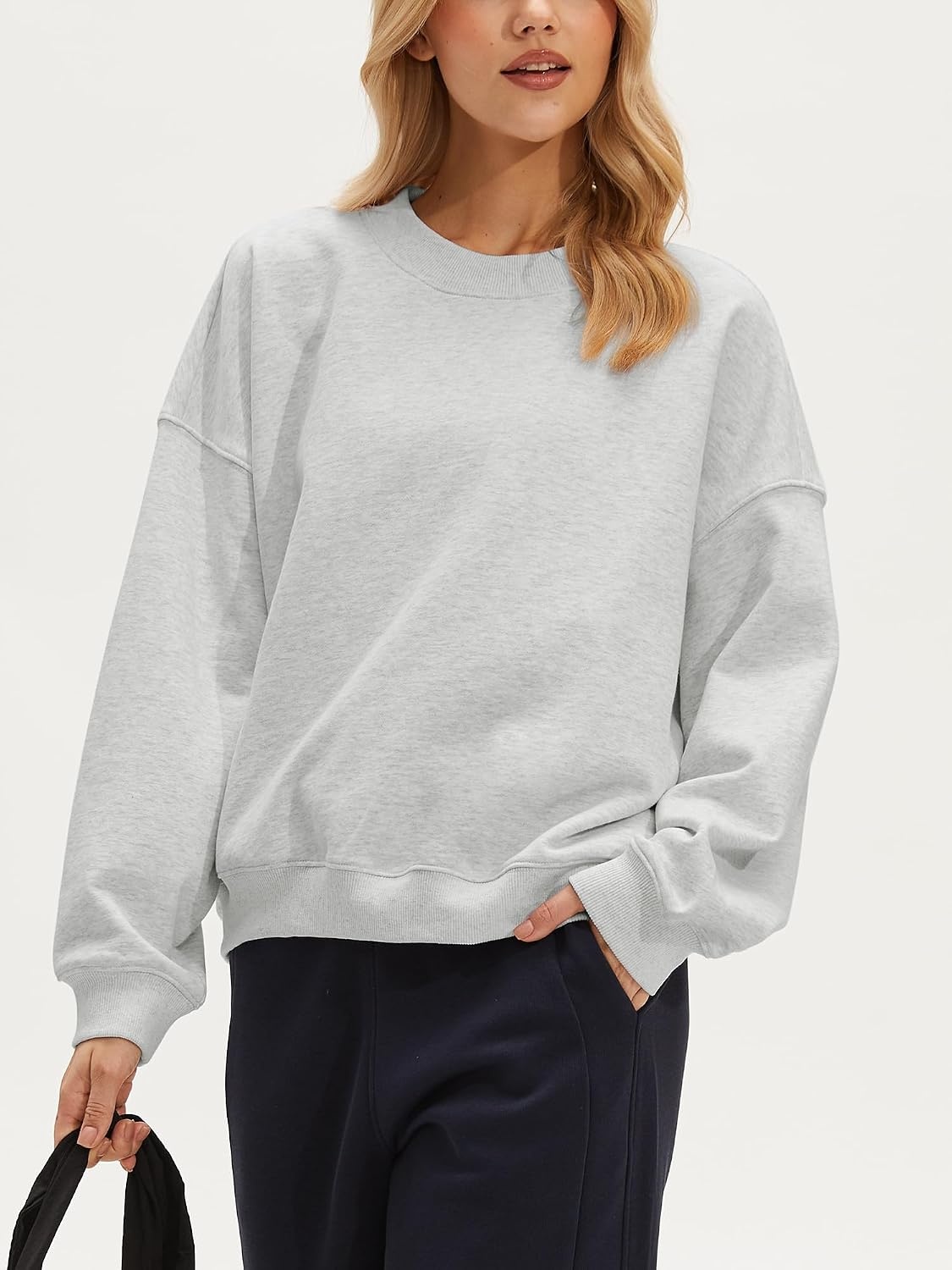 Stelle Women’s 100% Cotton Oversized Sweatshirt Drop Shoulder Crewneck Pullover Long Sleeve Lounge Top(Light Heather Grey)