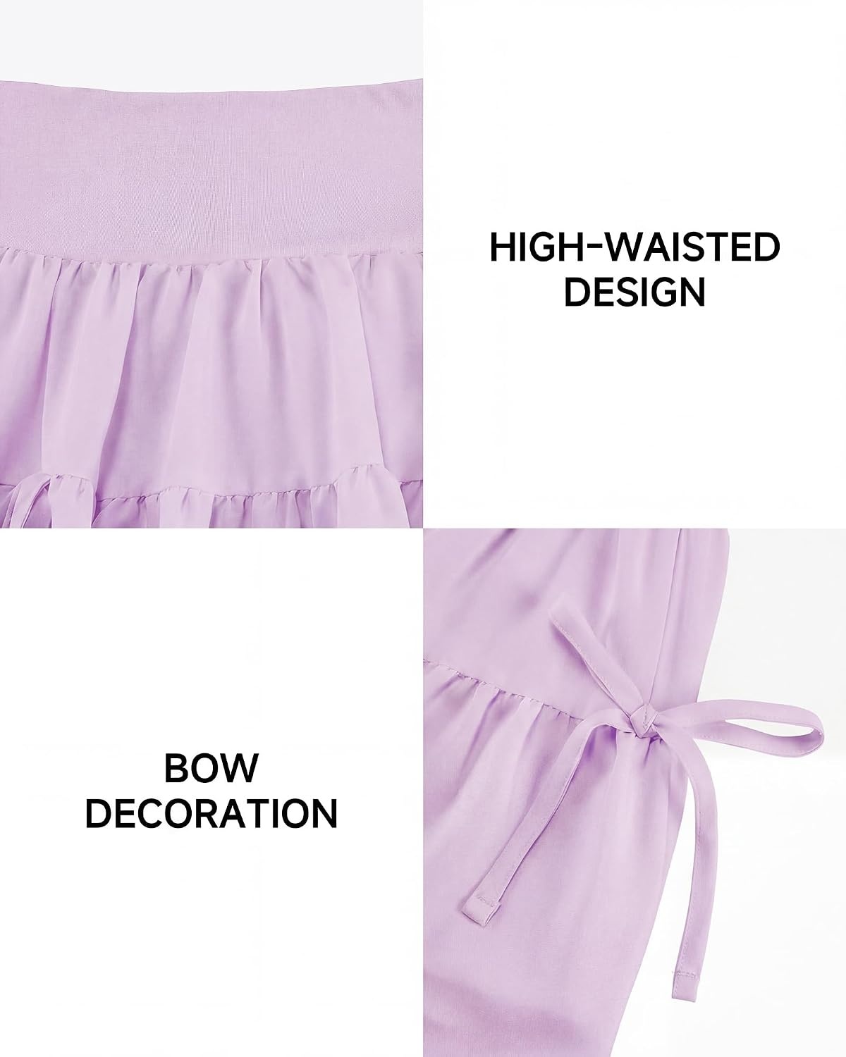 Stelle Girls Tiered Tennis Skirt with Built-in Shorts, Pockets & Bows(Lavender)