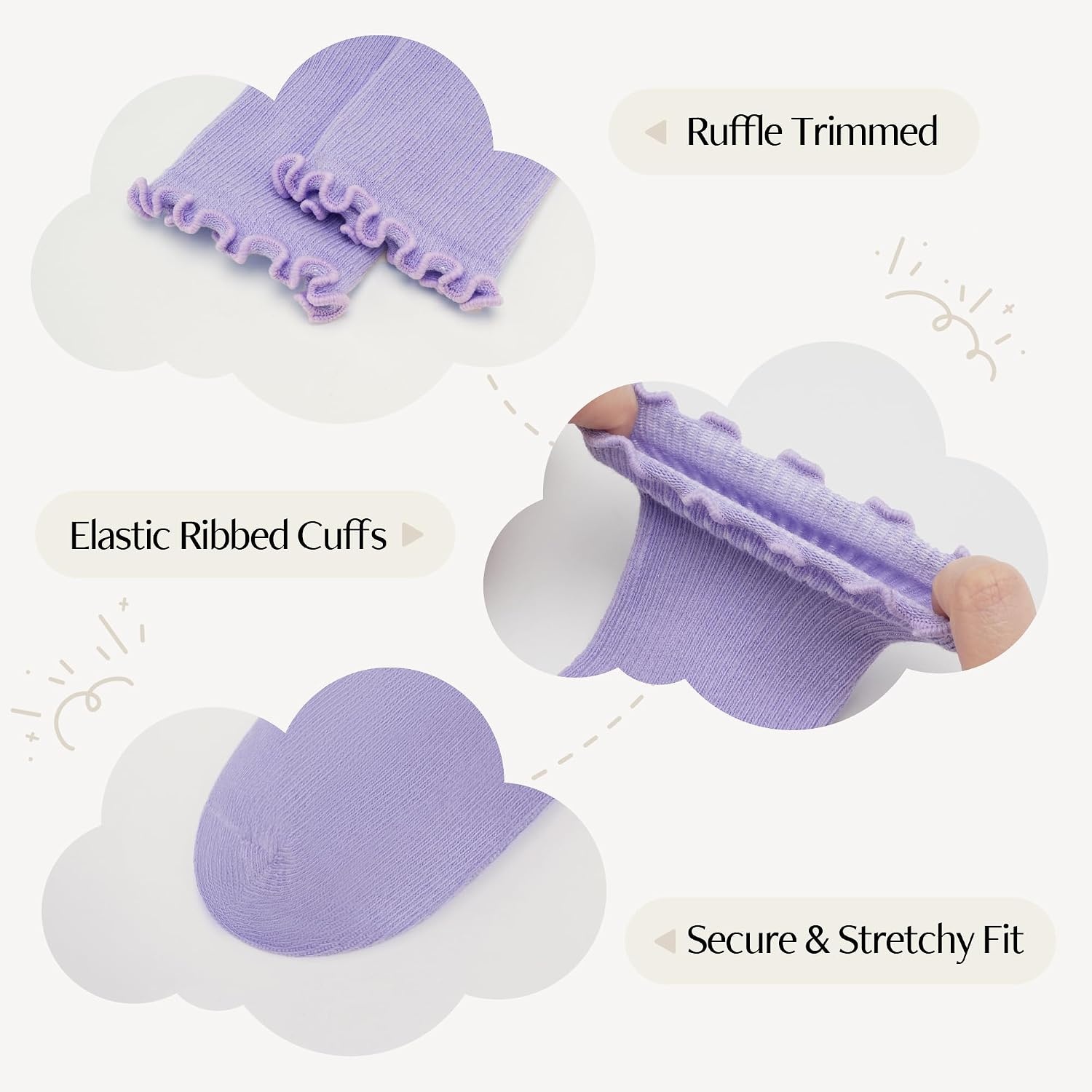 Stelle Girls Ruffle Socks Cotton School Uniform Dress Socks 3/5/6 Pairs Crew Soft Cute Frilly Sock for Kids Toddler(5 Pairs (White pink banana Milk periwinkle red))