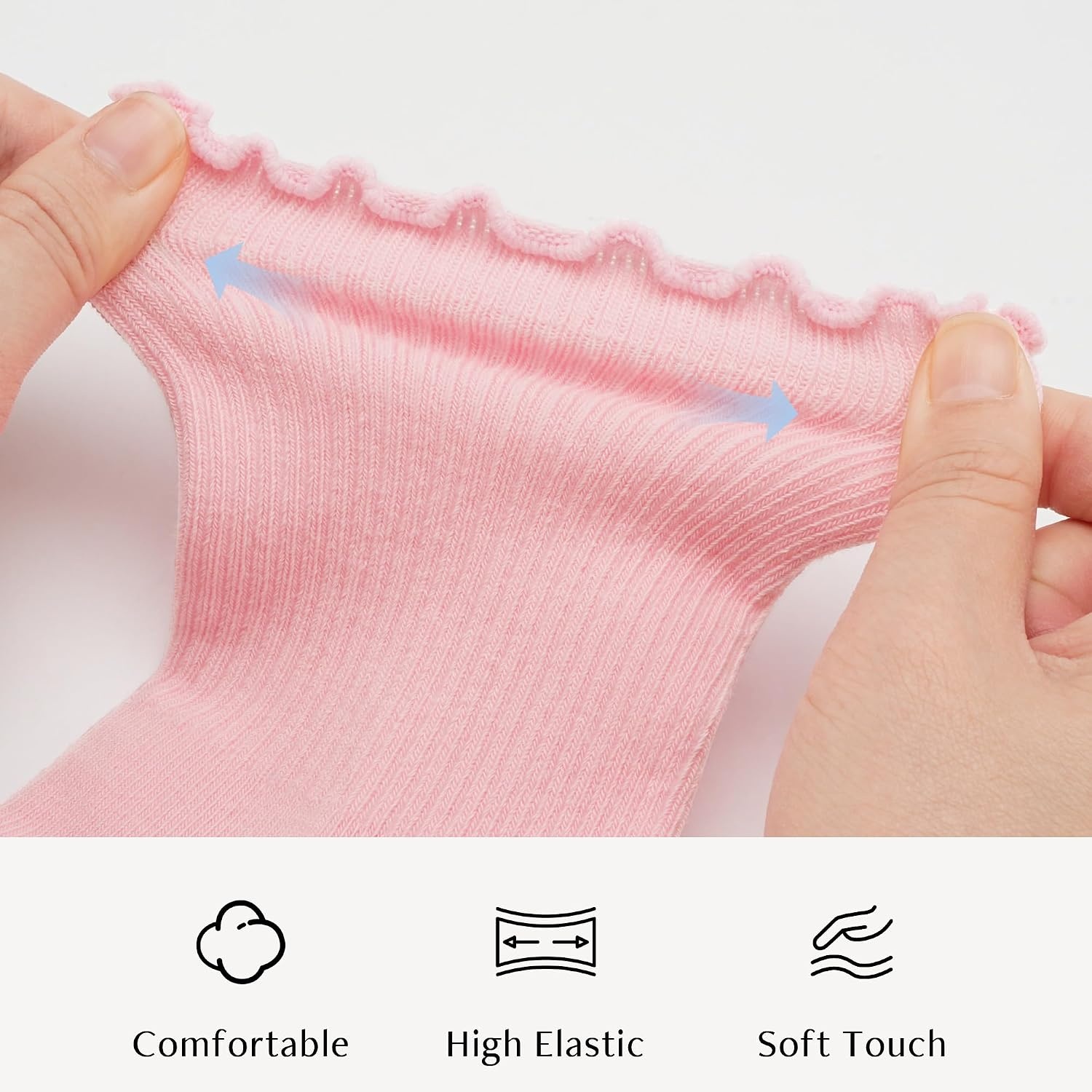 Stelle Girls Ruffle Socks Cotton School Uniform Dress Socks 3/5/6 Pairs Crew Soft Cute Frilly Sock for Kids Toddler(5 Pairs (White pink banana Milk periwinkle red))