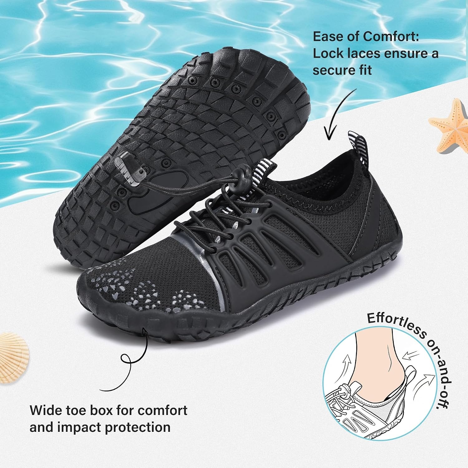 Stelle Kids Water Shoes for Girls Boys Swim Beach Hiking Pool Non-Slip Shoes Barefoots for Toddler/Little/Big Kids(Black)