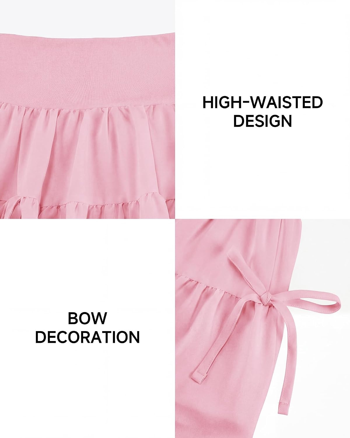 Stelle Girls Tiered Tennis Skirt with Built-in Shorts, Pockets & Bows | Athletic Skirts, Density Chiffon, Bow Detail, Built-In Shorts, High Waisted, Lightweight, Breathable, Running, Cute Style(Ballet Pink)