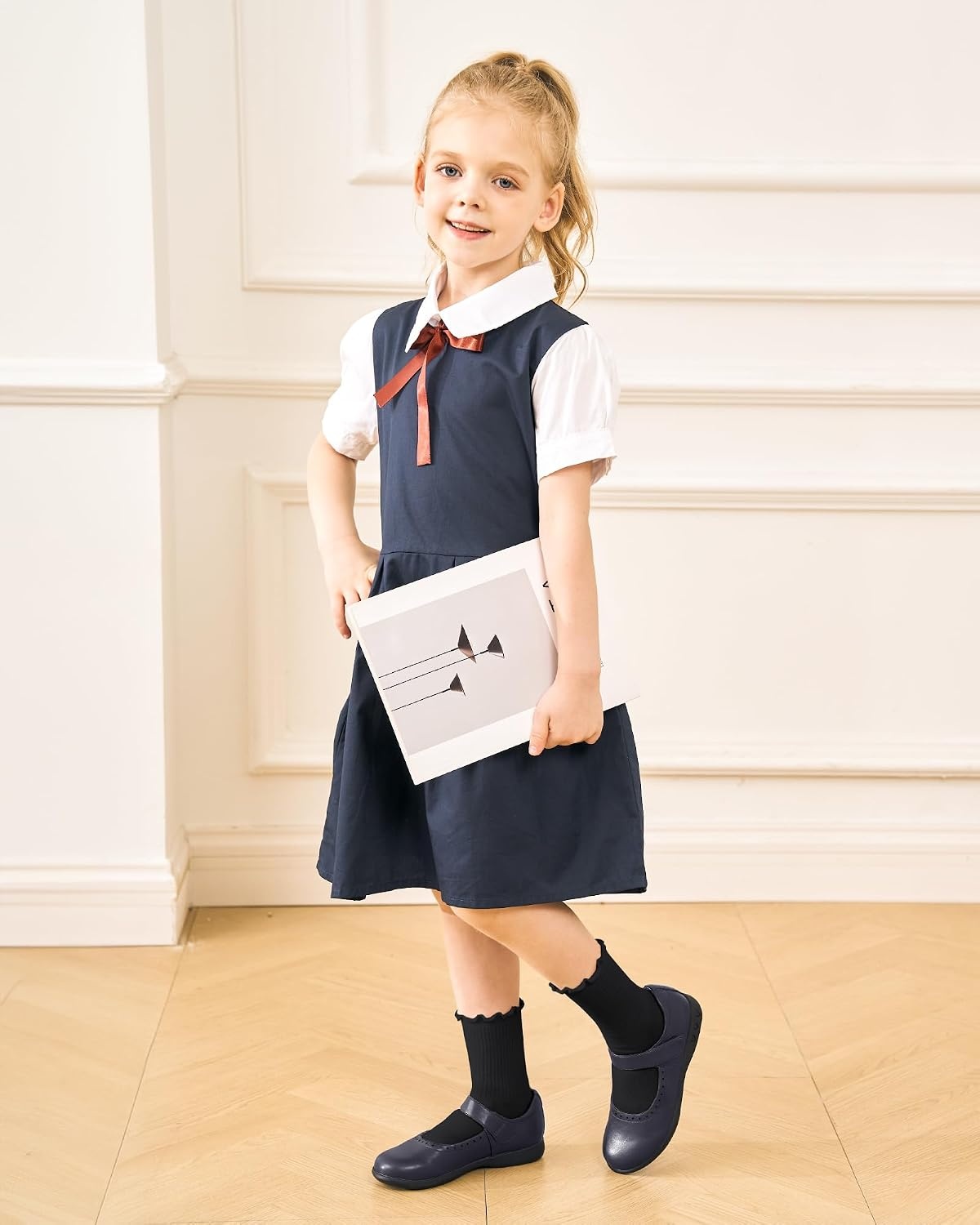 Stelle Girls Ruffle Socks Cotton School Uniform Dress Socks 3/5/6 Pairs Crew Soft Cute Frilly Sock for Kids Toddler(6 Pairs-black)