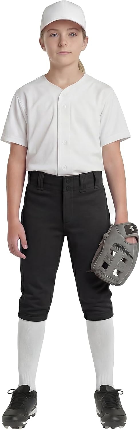Stelle Girls Softball Pants Kids Knickers Knee-High Pants with Pockets for Youth Tee Ball & Fastpitch Style(Black)