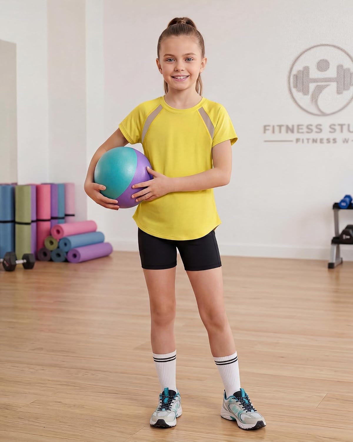 Stelle Athletic Shirts for Girls Short Sleeve Soccer Active Tshirts Kids | Moisture-wicking, Quick Dry, Breathable, Lightweight, Running, Tennis, Training, Sports, Crewneck Top, Summer Tee(Yellow)
