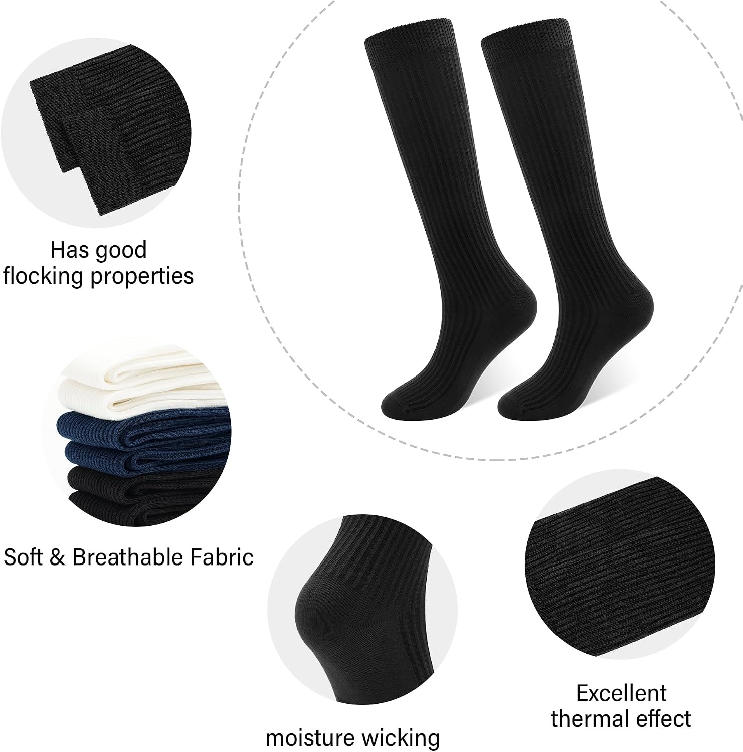 Stelle Girls Knee High Socks Cotton School Uniform Dress Long Sock 3 Pairs | Cheer Calf Sock, Seamless Toe, Tall, Soft, Breathable Comfort, Stretchy Ribbed, Little Kids, Toddler, 3-18 Years(Black+white+midnight Blue)