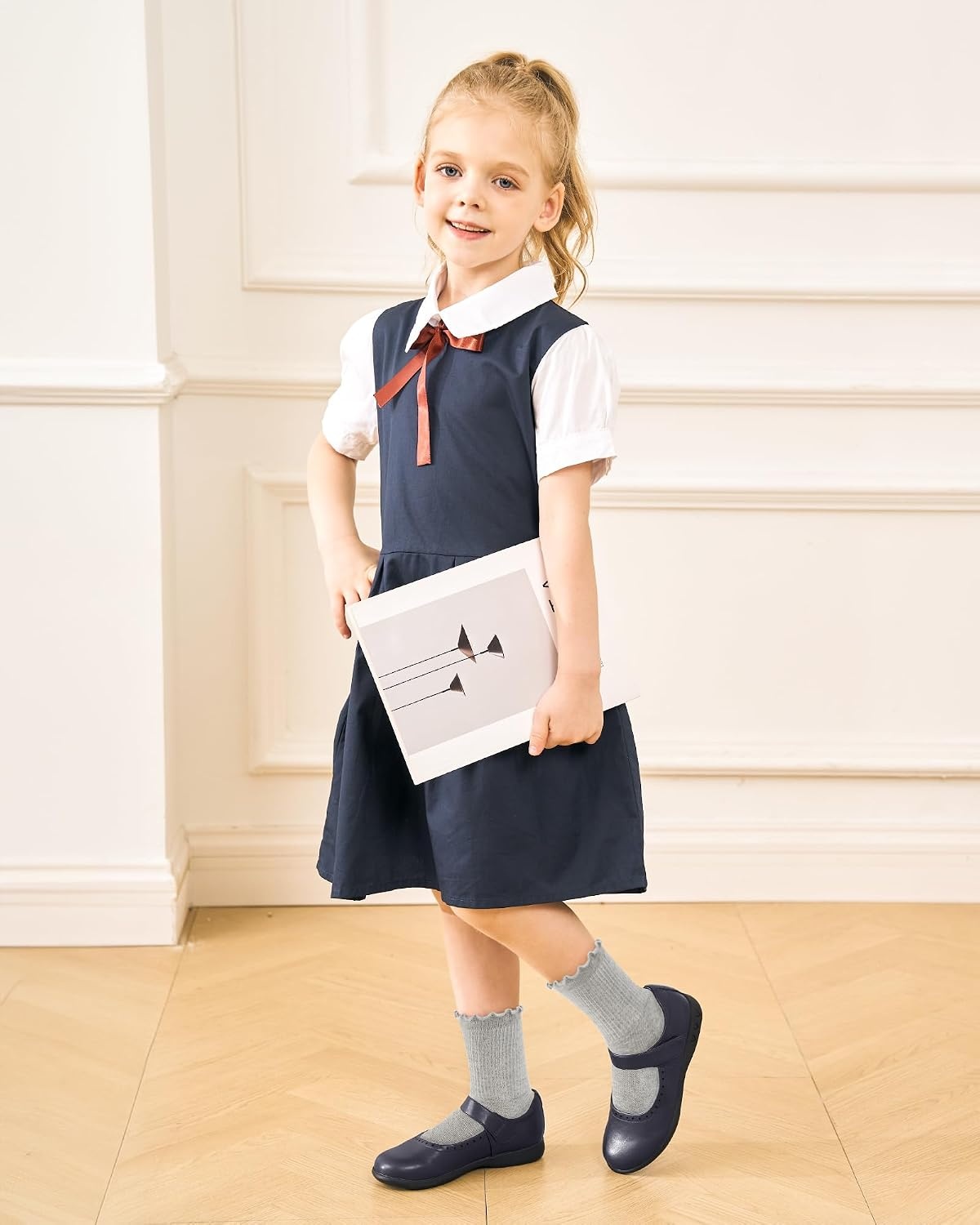 Stelle Girls Ruffle Socks Cotton School Uniform Dress Socks 3/5/6 Pairs Crew Soft Cute Frilly Sock for Kids Toddler(3 Pairs (Black white light Grey))