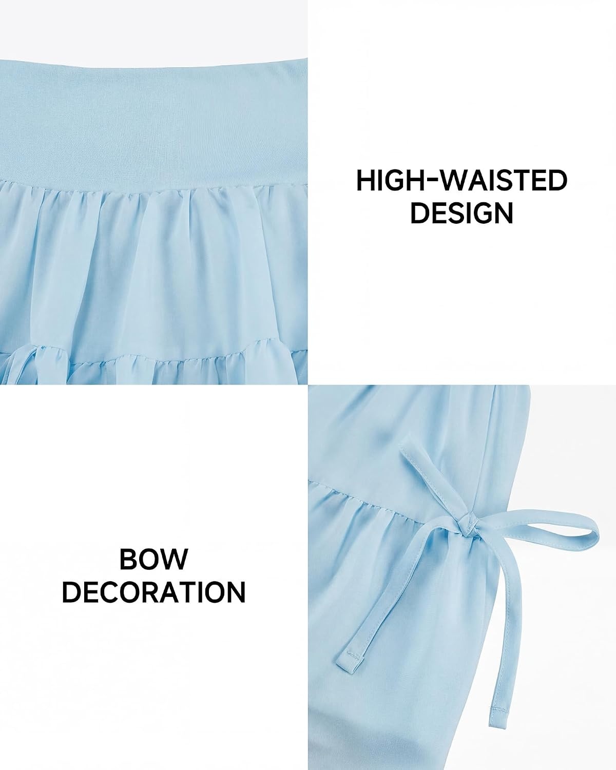 Stelle Girls Tiered Tennis Skirt with Built-in Shorts, Pockets & Bows | Athletic Skirts, Density Chiffon, Bow Detail, Built-In Shorts, High Waisted, Lightweight, Breathable, Running, Cute Style(Light Blue)