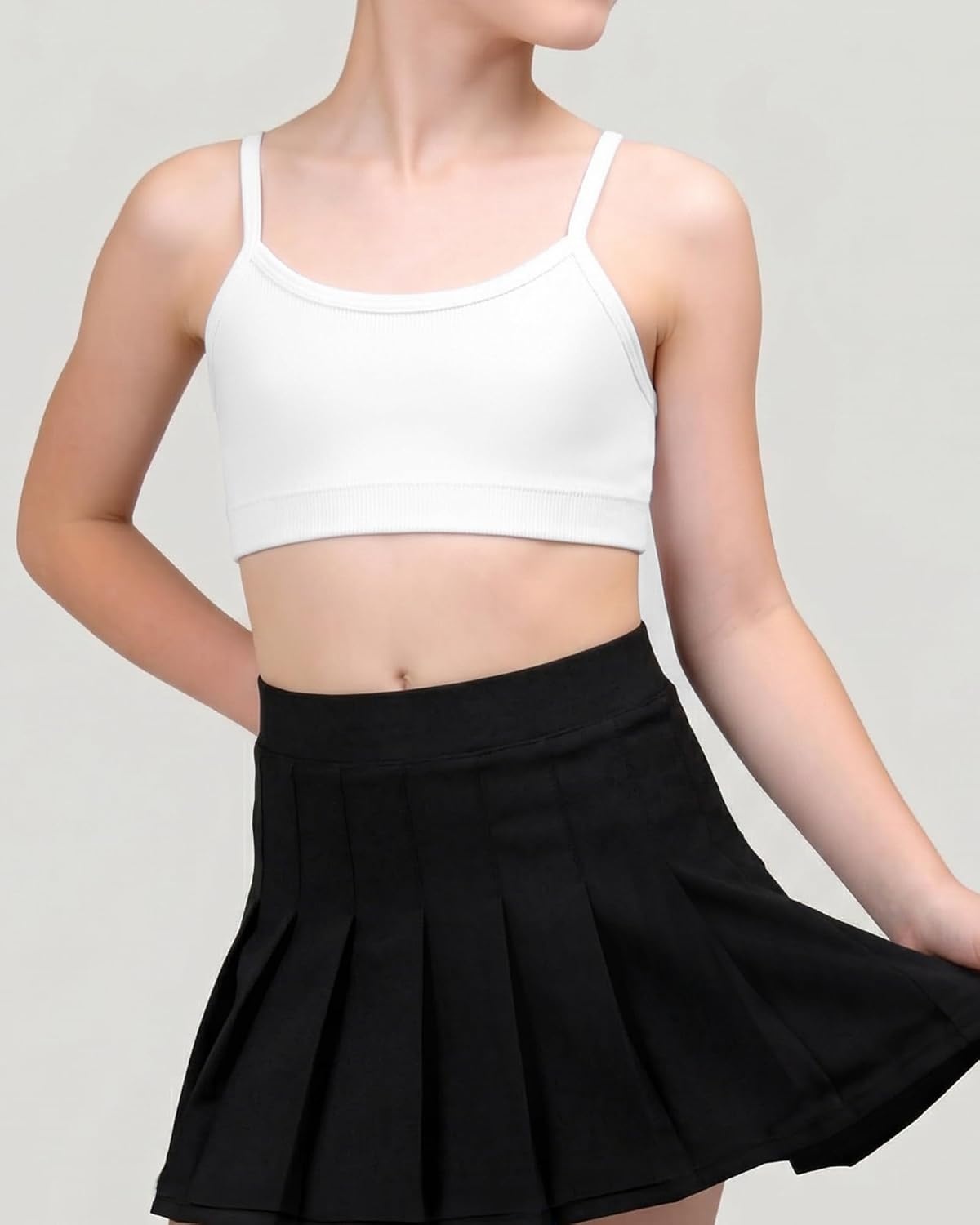 Stelle Girls Padded Training Bras Seamless Spaghetti Strap Bralette Sports Bras for Teens Kids(White+black+soft Bare)