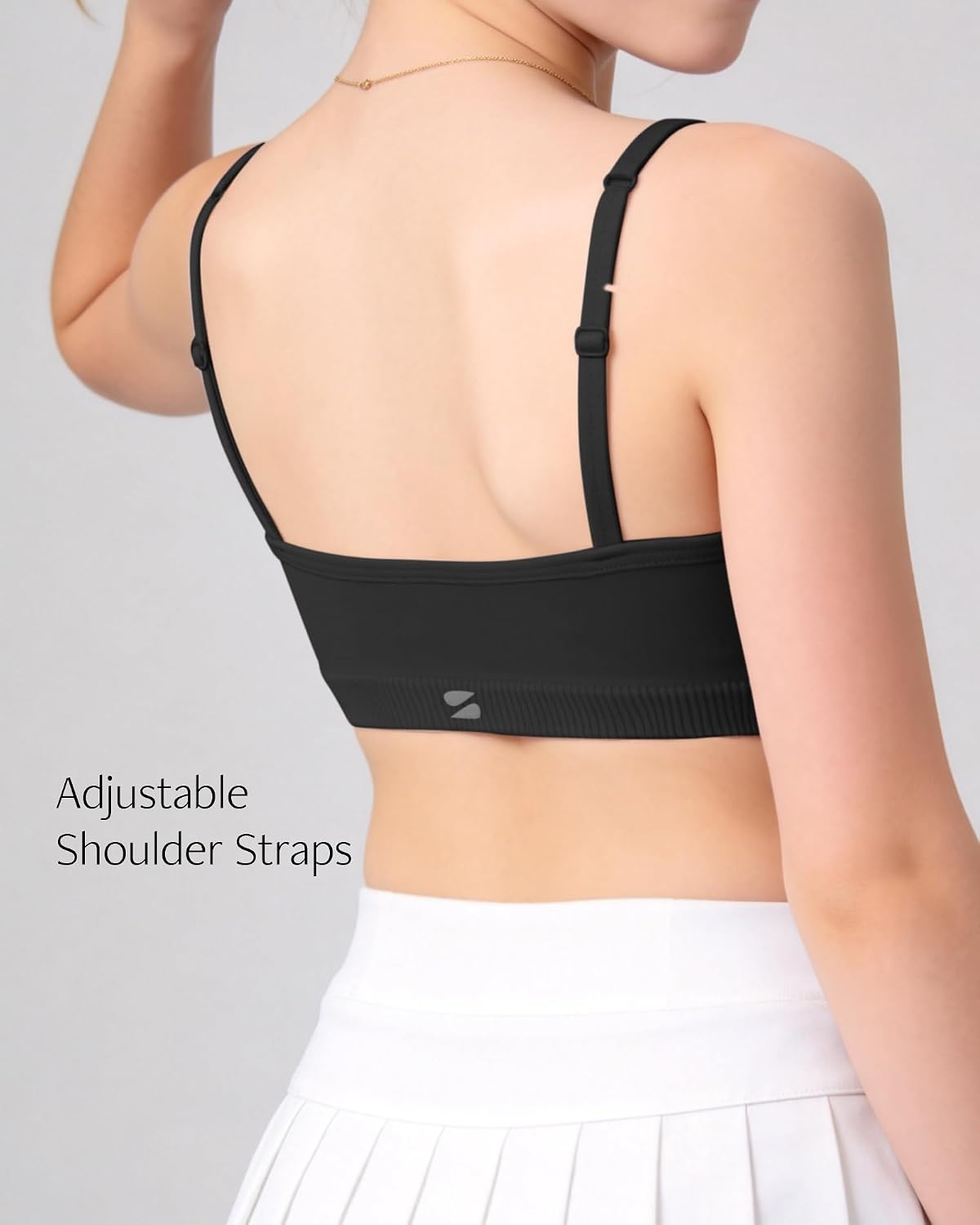 Stelle Girls Padded Training Bras Seamless Spaghetti Strap Bralette Sports Bras for Teens Kids(White+black+soft Bare)