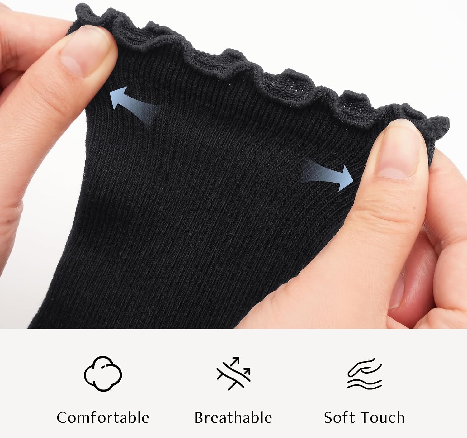 Stelle Girls Ruffle Socks Uniform Dress Ankle Crew Sock 3/5/6 Pairs for Kid | Lettuce Edge Sock, Cotton, Frilly, Breathable Comfort, Sweet Frilly Trim, Soft, Stretchy, School, Toddler, Kid, 3-18 Years(3 Pairs-black)