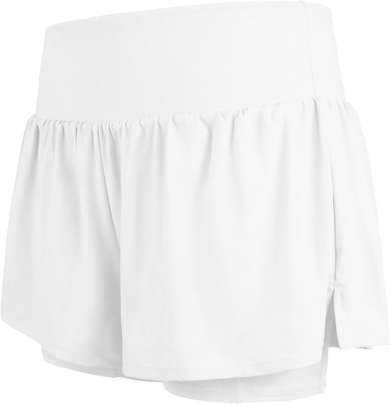 Stelle Women 2 in 1 Running Shorts Flowy Athletic Short High Waisted Workout Tennis Gym Short with Liner Pockets(White)