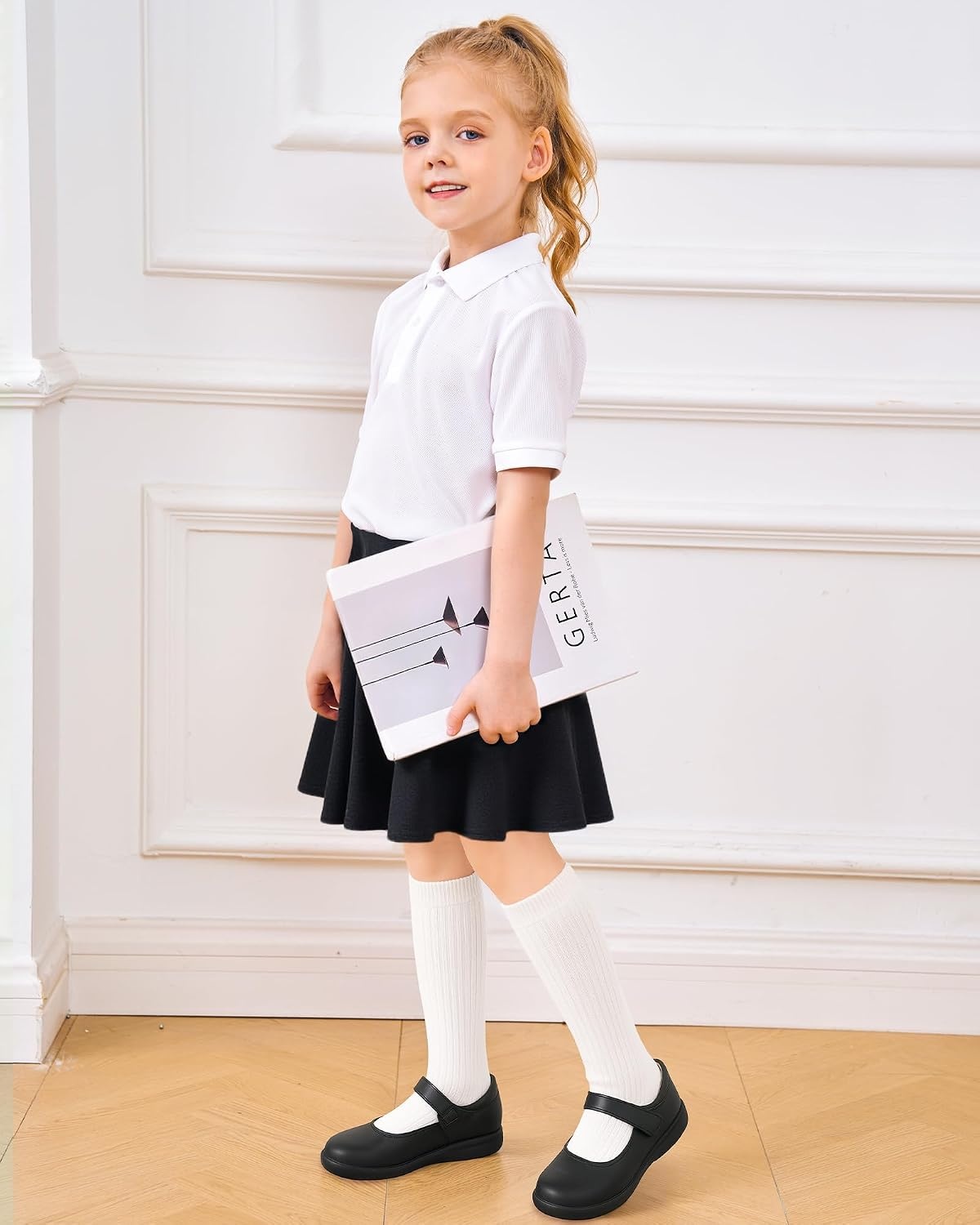 Stelle Girls Knee High Socks Cotton School Uniform Dress Long Sock 3 Pairs | Cheer Calf Sock, Seamless Toe, Tall, Soft, Breathable Comfort, Stretchy Ribbed, Little Kids, Toddler, 3-18 Years(Black+white+navy)