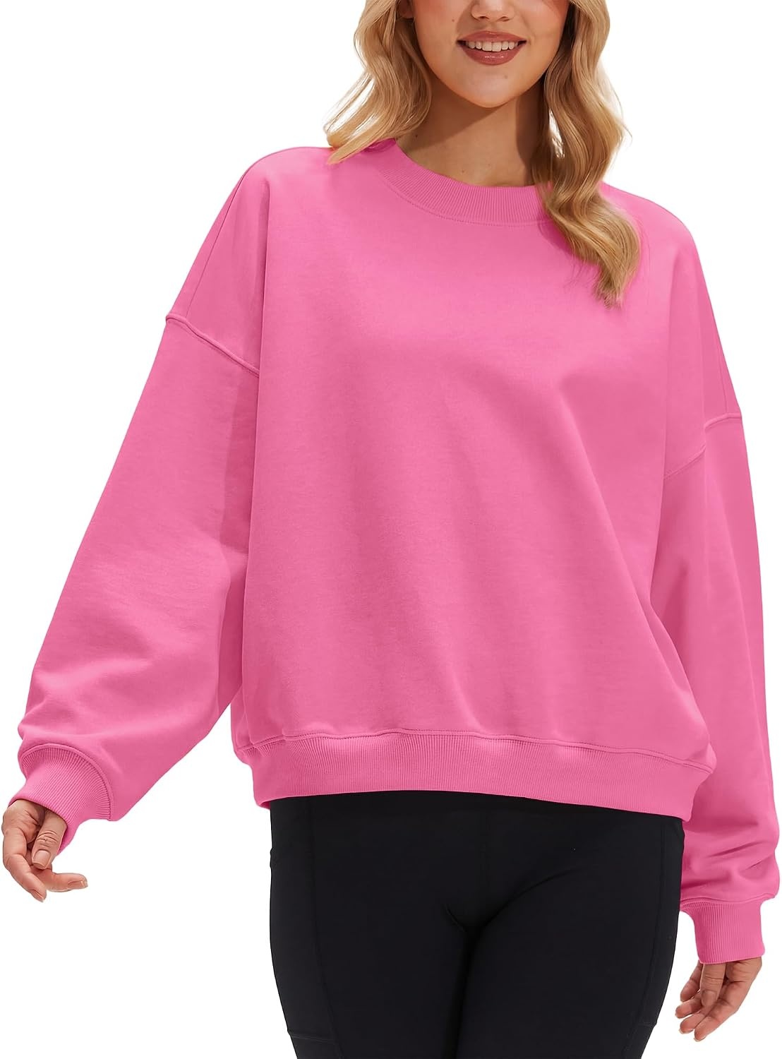 Stelle Women’s 100% Cotton Oversized Sweatshirt Drop Shoulder Crewneck Pullover Long Sleeve Lounge Top(Taffy Pink)