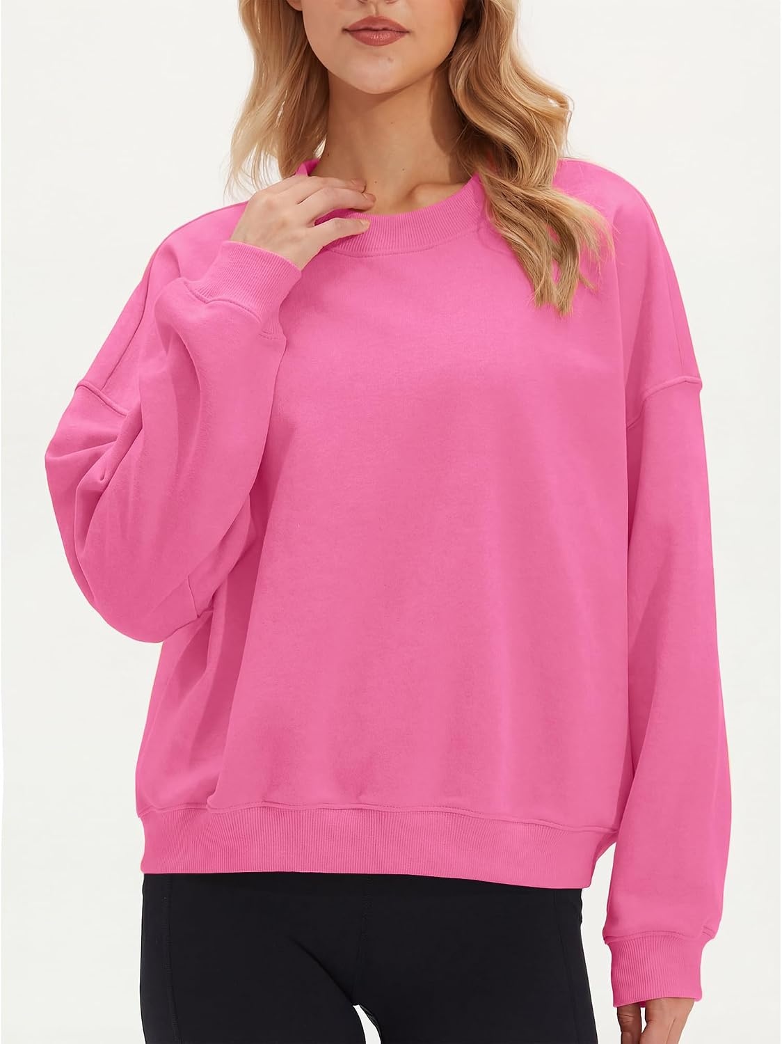 Stelle Women’s 100% Cotton Oversized Sweatshirt Drop Shoulder Crewneck Pullover Long Sleeve Lounge Top(Taffy Pink)