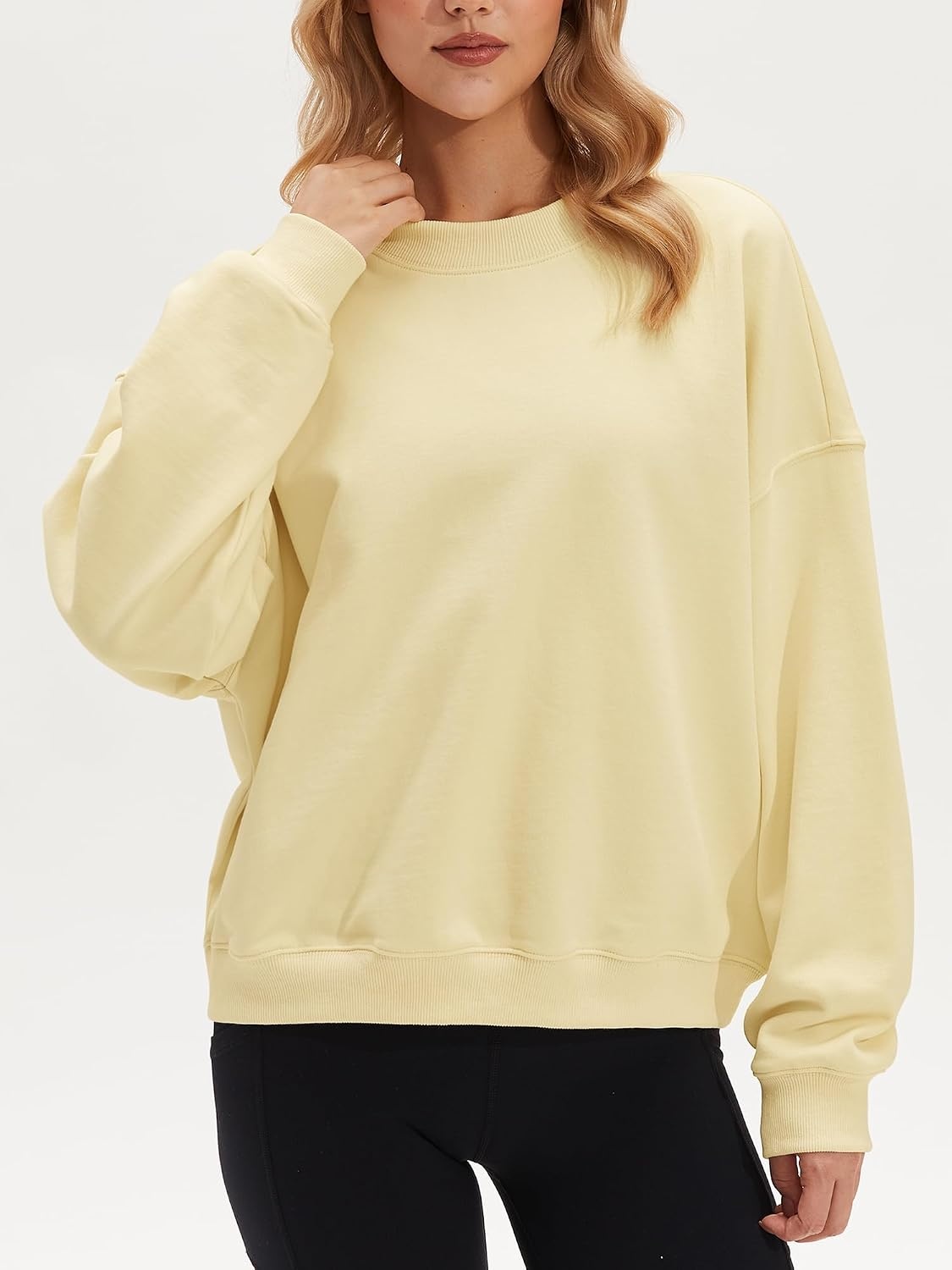 Stelle Women’s 100% Cotton Oversized Sweatshirt Drop Shoulder Crewneck Pullover Long Sleeve Lounge Top(Vanilla)