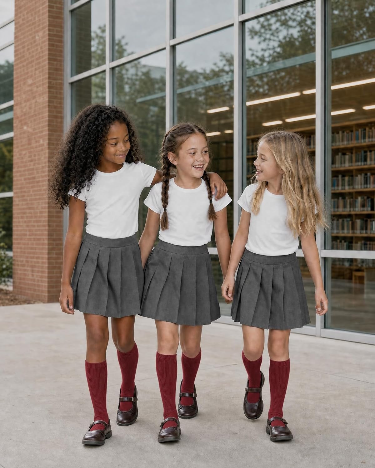 Stelle Girls Knee High Socks Cotton School Uniform Dress Long Sock 3 Pairs | Cheer Calf Sock, Seamless Toe, Tall, Soft, Breathable Comfort, Stretchy Ribbed, Little Kids, Toddler, 3-18 Years(3-red)