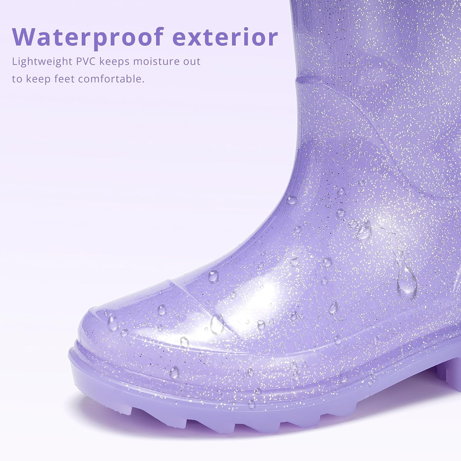 Stelle Rain Boots for Girls With Glitter Light up Rain Boots Kids Waterproof Easy On Handles Lightweight Outdoors(*Lavender)