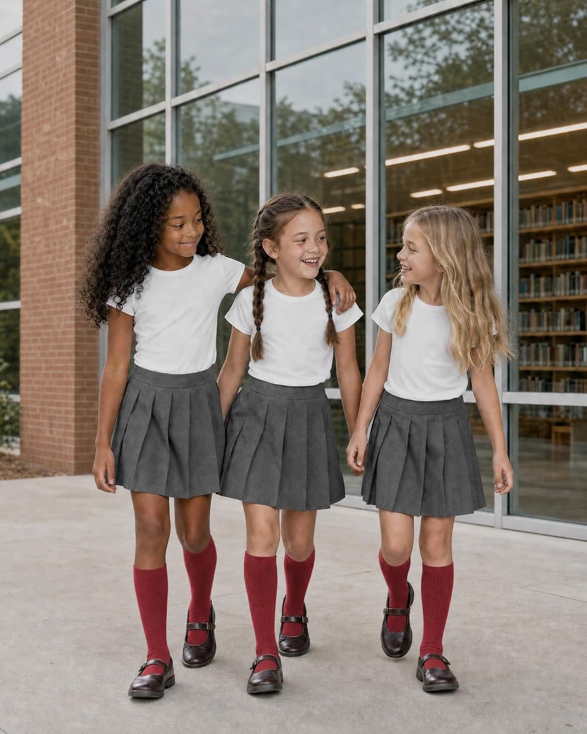 Stelle Girls Socks Knee High Socks for Girls Cotton Uniform Long Sock for Toddler 3 Pairs School Socks 3-18 Years(3-red)