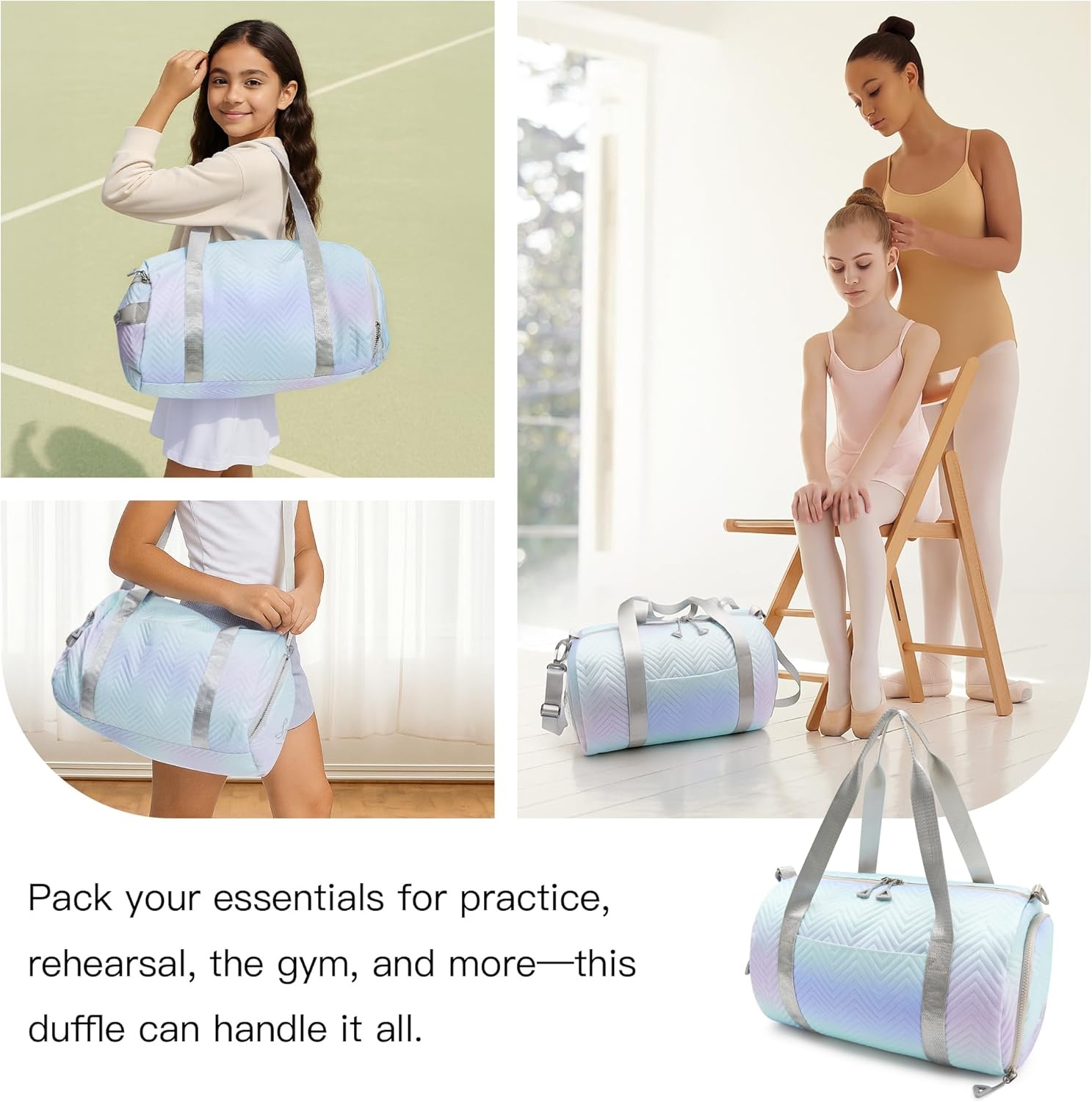 STELLE Dance Bag for Girls Duffle Bag with Shoe Compartment(RW,F) | Spacious duffle bag with shoe compartment, Perfect for ballet, Gymnastics, cheer, Travel, and gifts(Lilac Mint)