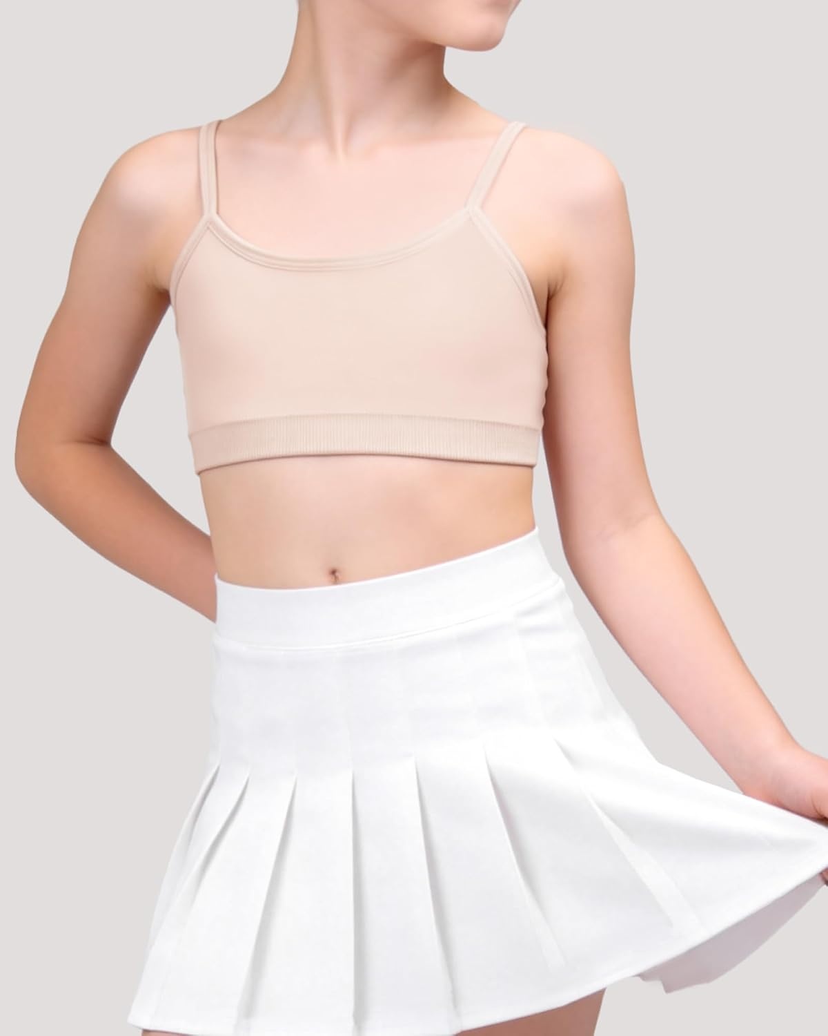 Stelle Girls Padded Training Bras Seamless Spaghetti Strap Bralette Sports Bras for Teens Kids(2 White+soft Bare)