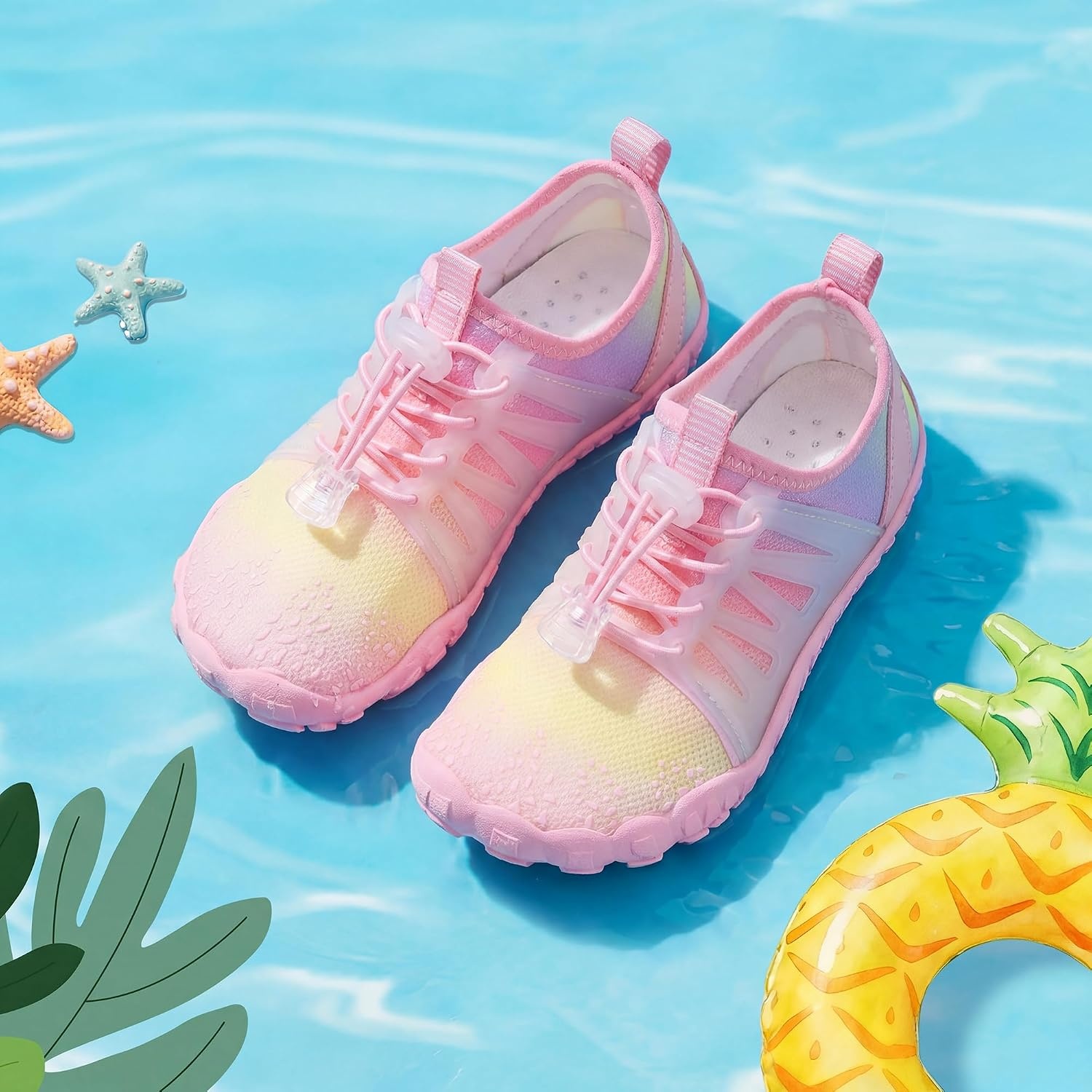 Stelle Kids Water Shoes for Girls Boys Swim Beach Hiking Pool Non-Slip Shoes Barefoots for Toddler/Little/Big Kids(Rainbow)