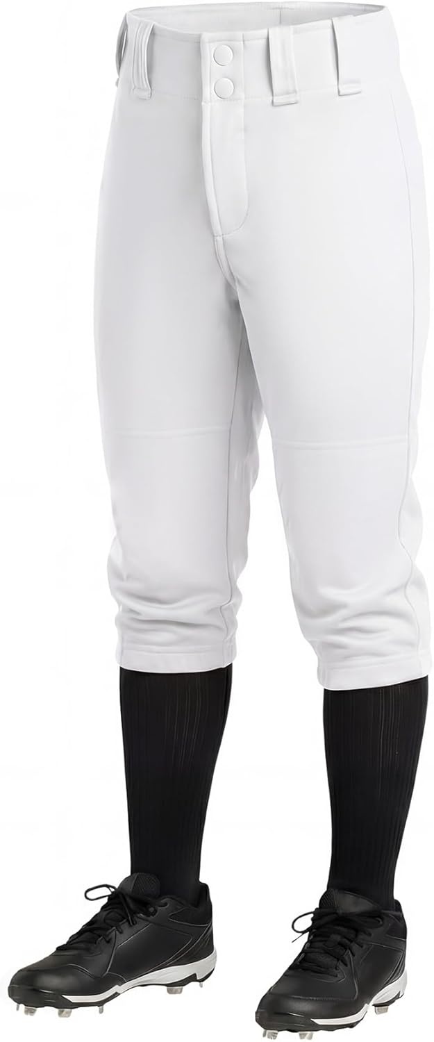 Stelle Girls Softball Pants Kids Knickers Knee-High Pants with Pockets for Youth Tee Ball & Fastpitch Style(White)