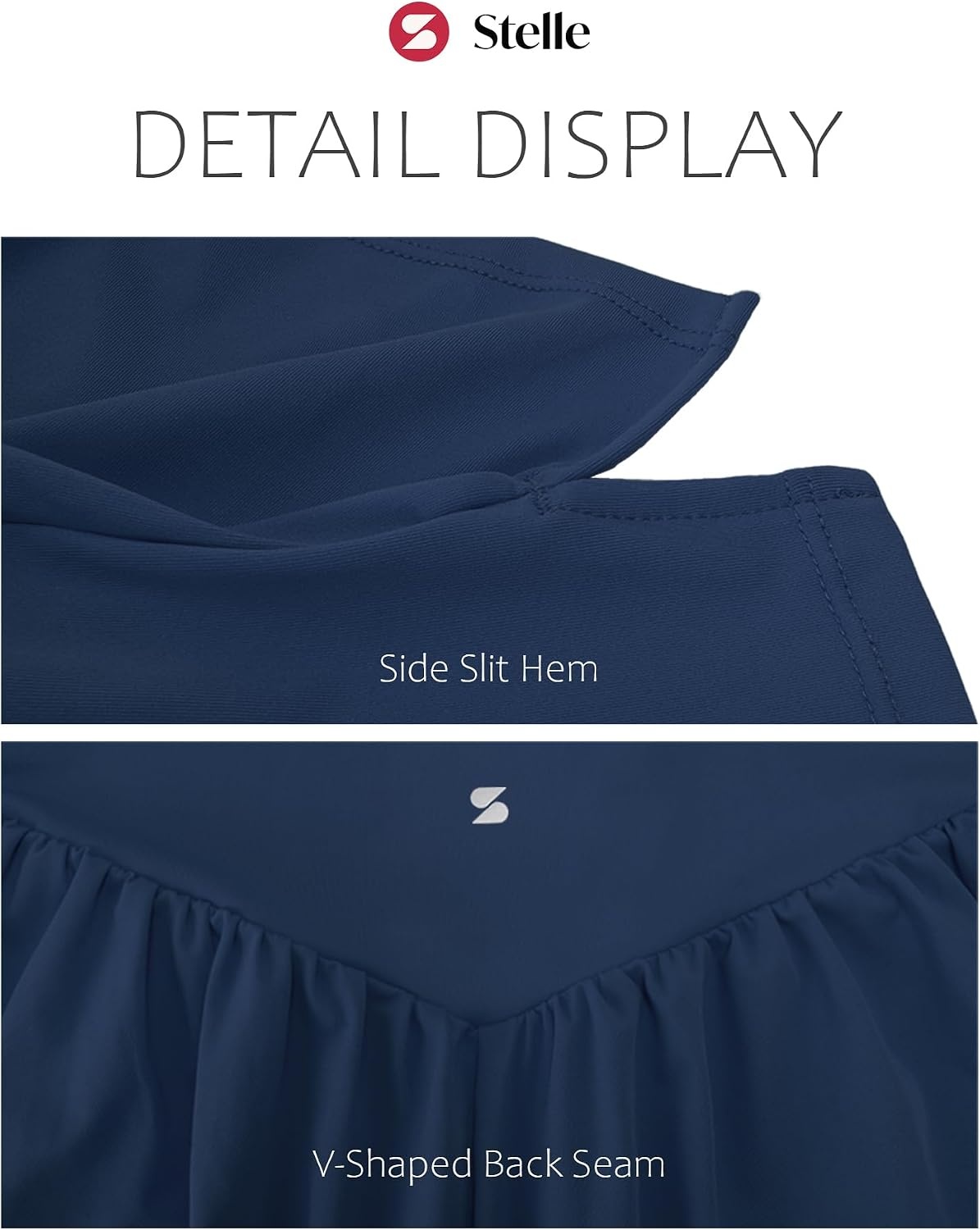 Stelle Women 2 in 1 Running Shorts Flowy Athletic Short High Waisted Workout Tennis Gym Short with Liner Pockets(Navy)