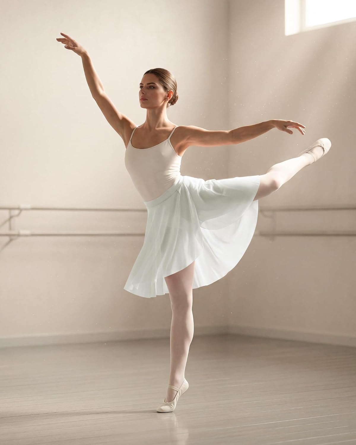 Stelle Women Ballet Skirt Chiffon Dance Wrap Skirt Mesh Sheer Pull On Skirt | Black/White/Pink Ballet Skirt Women, Pull on elastic waist, Chiffon ballet wrap skirt, Dance, Rehearsal, Recital, Studio wear(White)