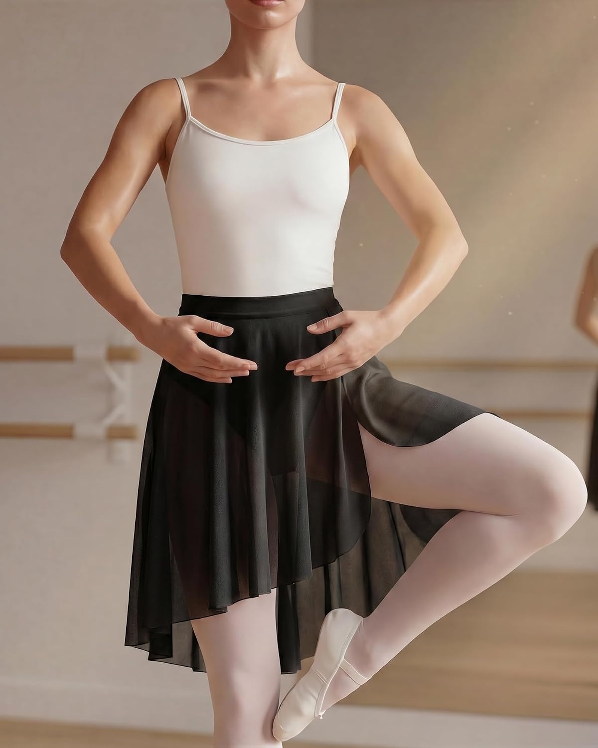 Stelle Women Ballet Skirt Chiffon Dance Wrap Skirt Mesh Sheer Pull On Skirt | Black/White/Pink Ballet Skirt Women, Pull on elastic waist, Chiffon ballet wrap skirt, Dance, Rehearsal, Recital, Studio wear(Black)