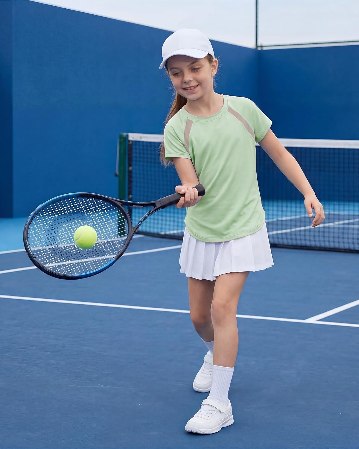 Stelle Athletic Shirts for Girls Short Sleeve Soccer Active Tshirts Kids | Moisture-wicking, Quick Dry, Breathable, Lightweight, Running, Tennis, Training, Sports, Crewneck Top, Summer Tee(Pastel Green)