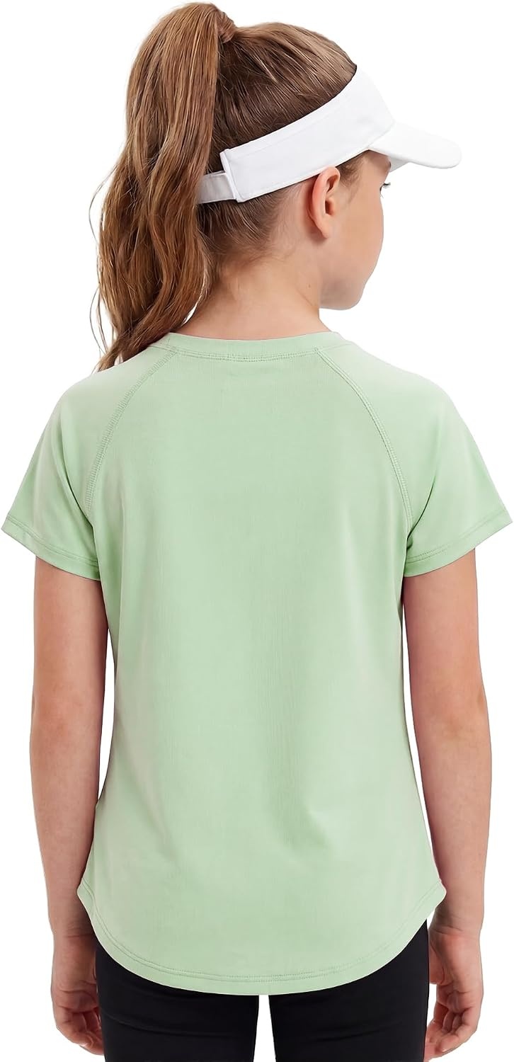 Stelle Athletic Shirts for Girls Short Sleeve Soccer Active Tshirts Kids | Moisture-wicking, Quick Dry, Breathable, Lightweight, Running, Tennis, Training, Sports, Crewneck Top, Summer Tee(Pastel Green)