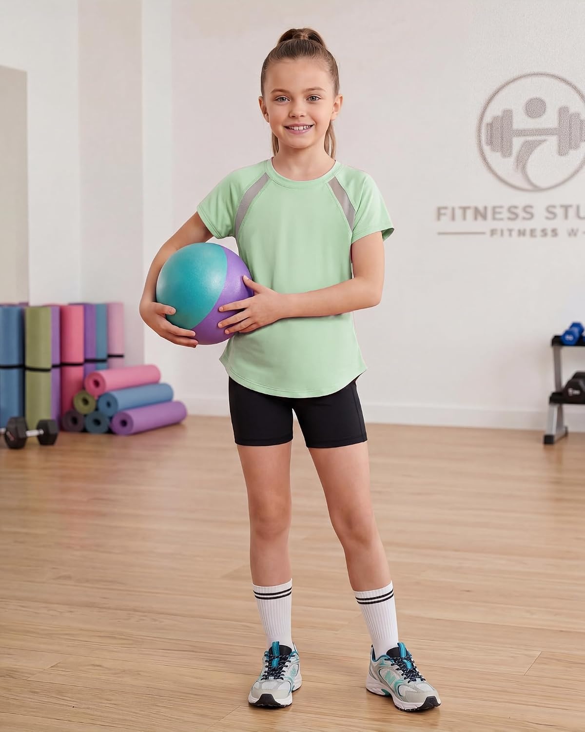 Stelle Athletic Shirts for Girls Short Sleeve Soccer Active Tshirts Kids | Moisture-wicking, Quick Dry, Breathable, Lightweight, Running, Tennis, Training, Sports, Crewneck Top, Summer Tee(Pastel Green)