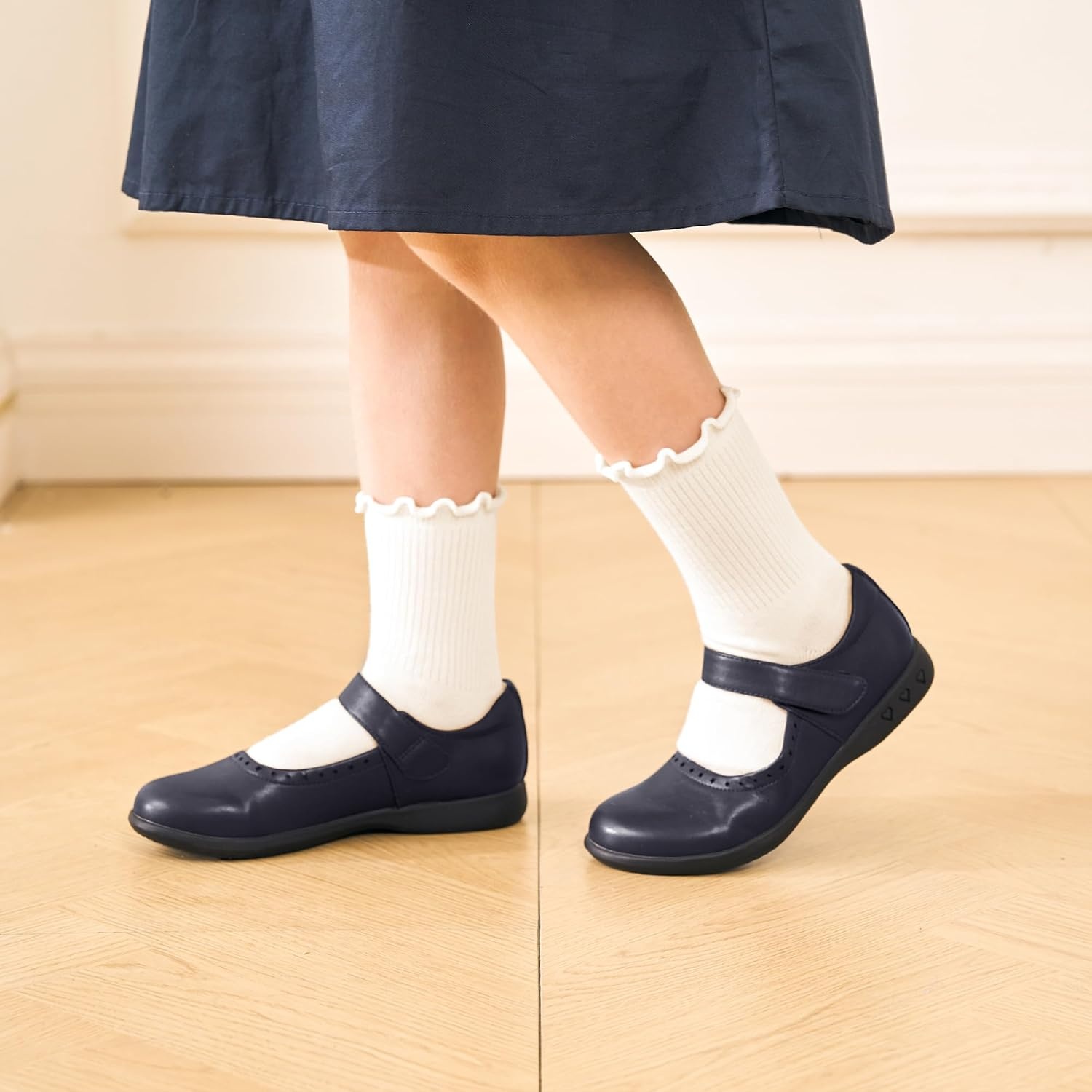 Stelle Girls Ruffle Socks Uniform Dress Ankle Crew Sock 3/5/6 Pairs for Kid | Lettuce Edge Sock, Cotton, Frilly, Breathable Comfort, Sweet Frilly Trim, Soft, Stretchy, School, Toddler, Kid, 3-18 Years(6 Pairs-white)