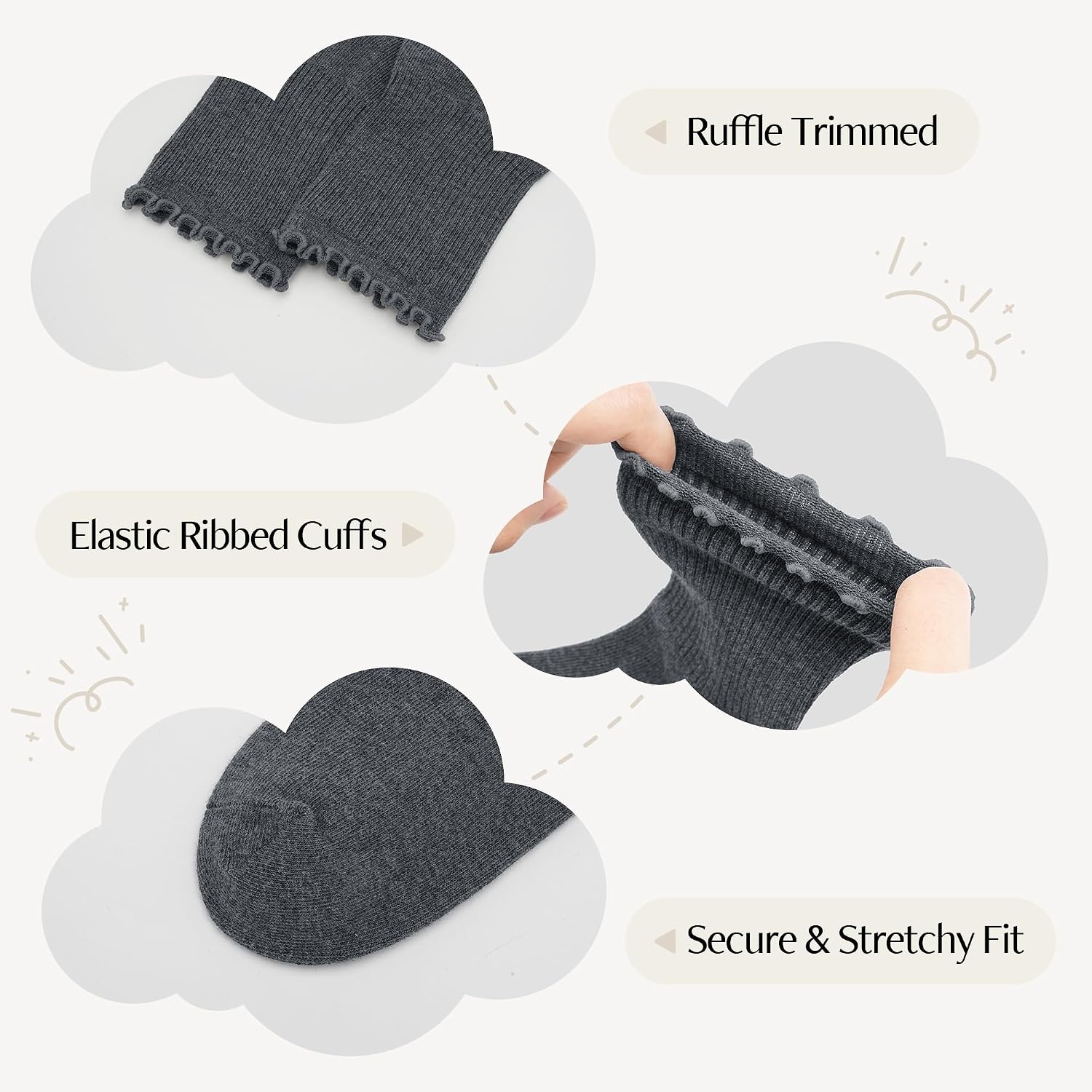 Stelle Girls Ruffle Socks Cotton School Uniform Dress Socks 3/5/6 Pairs Crew Soft Cute Frilly Sock for Kids Toddler(2 Pairs-black 2 Pairs-white 1 Pairs-light Grey 1 Pairs-charcoal)