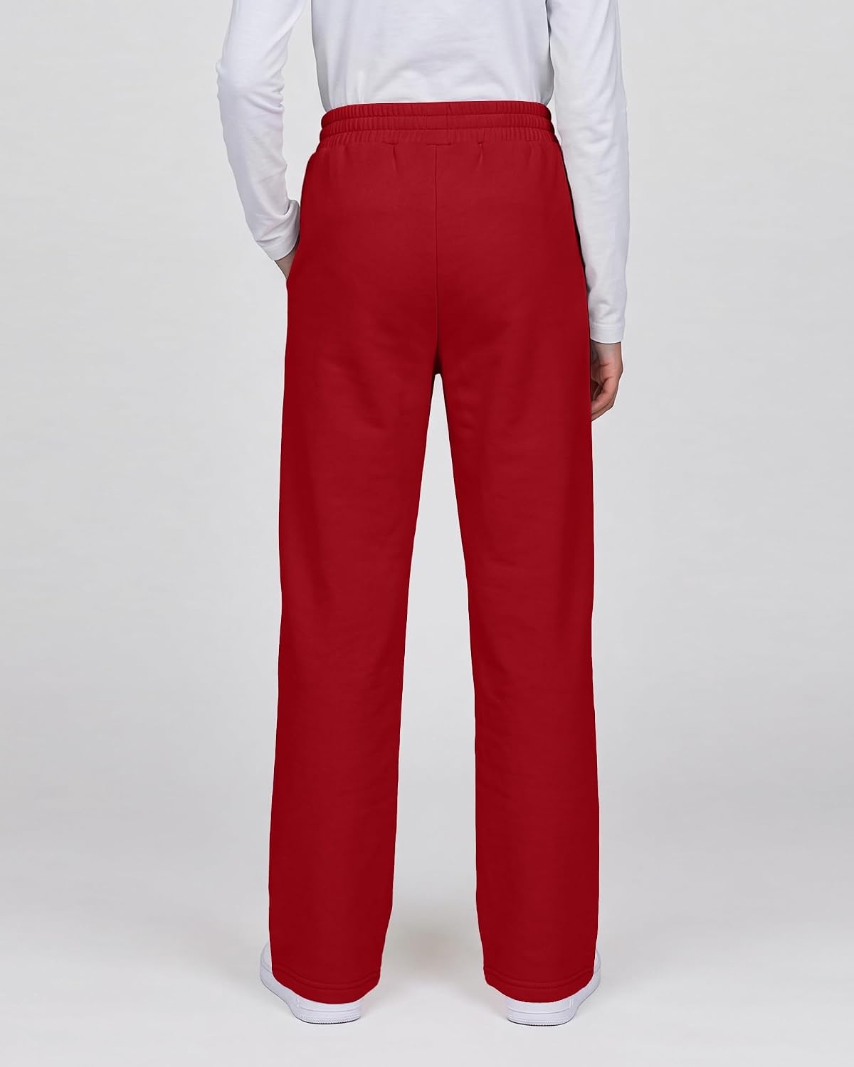 Girls’ Wide-leg Fleece Sweatpants,Soft, with Front Pockets, Warm Loose Fit(Red)