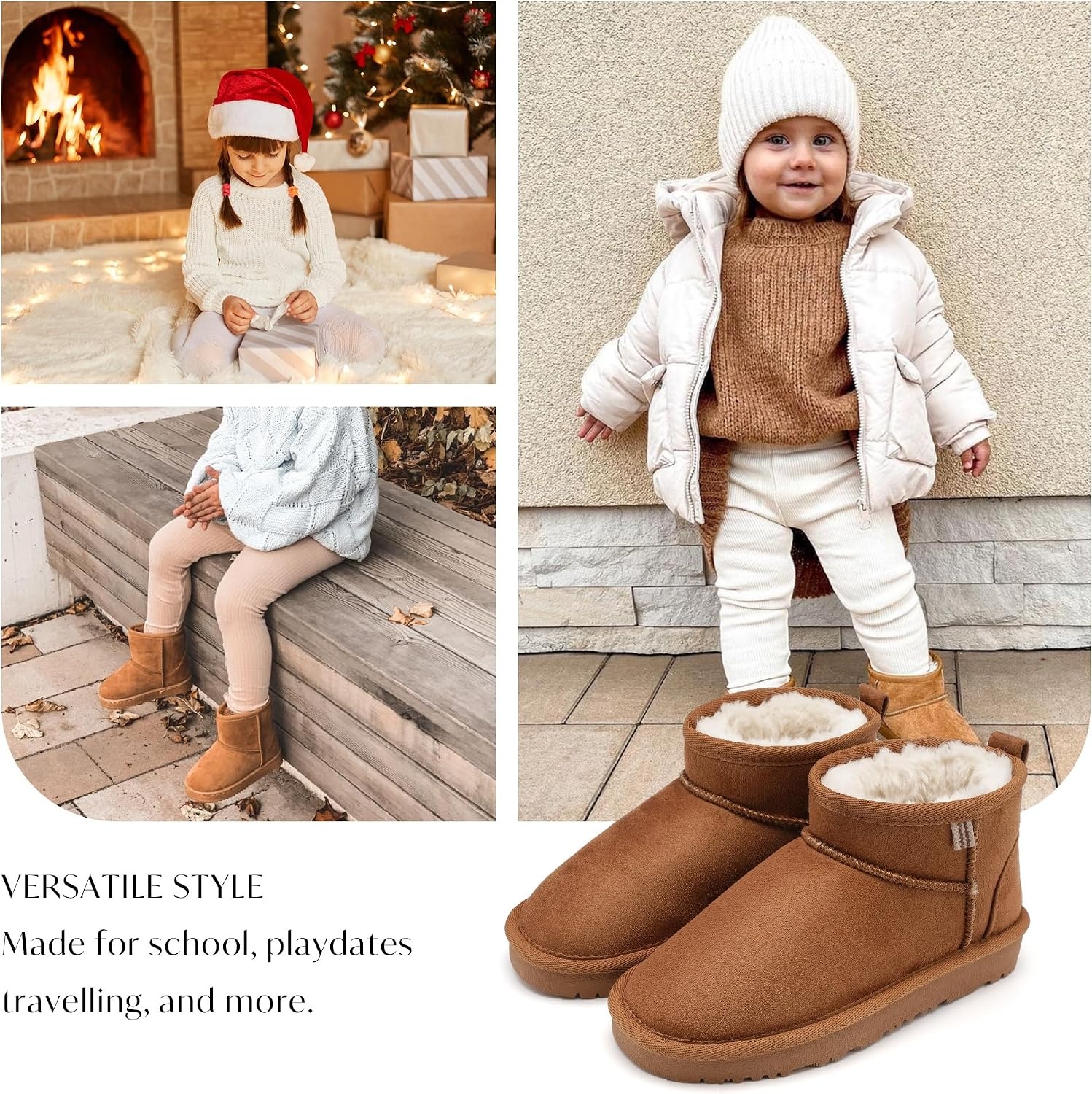 Stelle Kids Snow Boots Girls Boys Winter Ankle Boots(Chestnut)