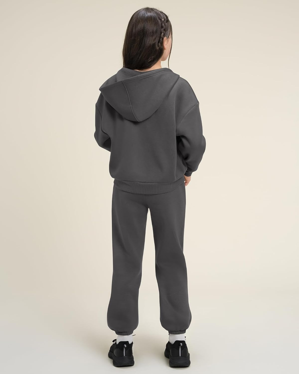 Stelle Girls Athletic Sweatsuit 2 Pieces Sweatshirts and Pant Long Sleeve Zip Up with Pockets Outfits Set(Charcoal)