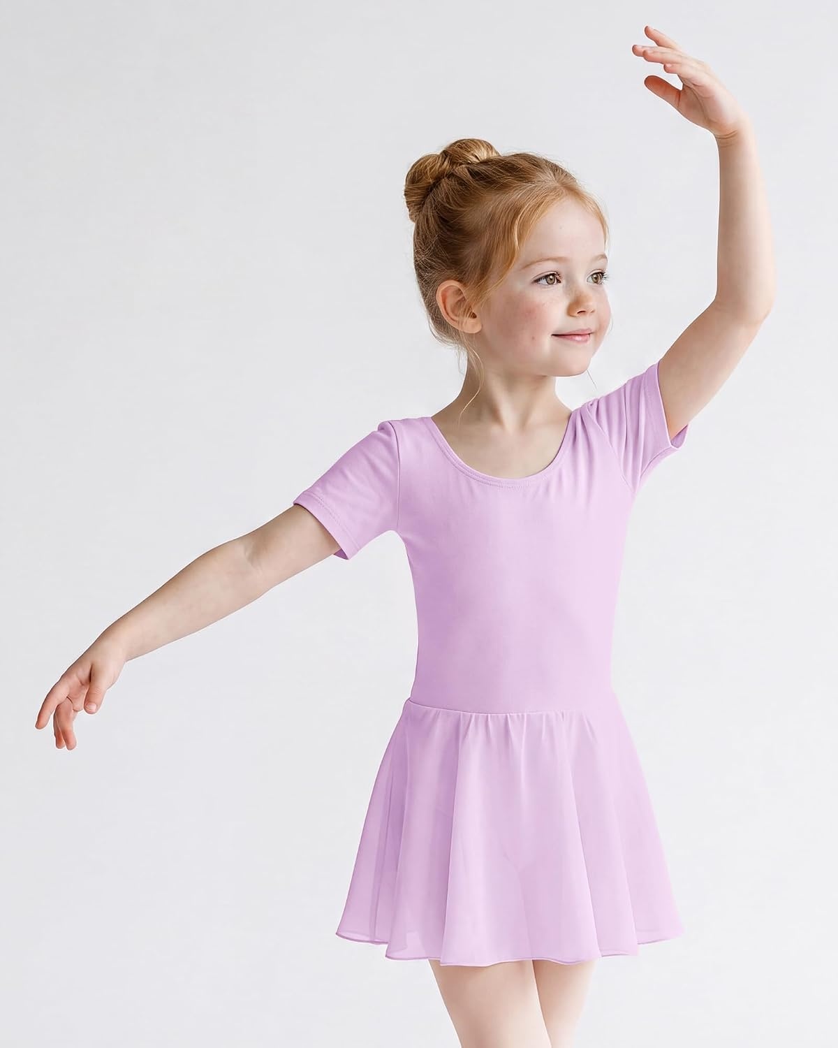 Stelle Girls Criss-Cross Back Leotards Skirt with Tights for Ballet/Dance | Short sleeve leotards, Crew neck, Soft, Breathable, Dress outfits, High elasticity & durable, Ballet pink footed tights(Lavender)