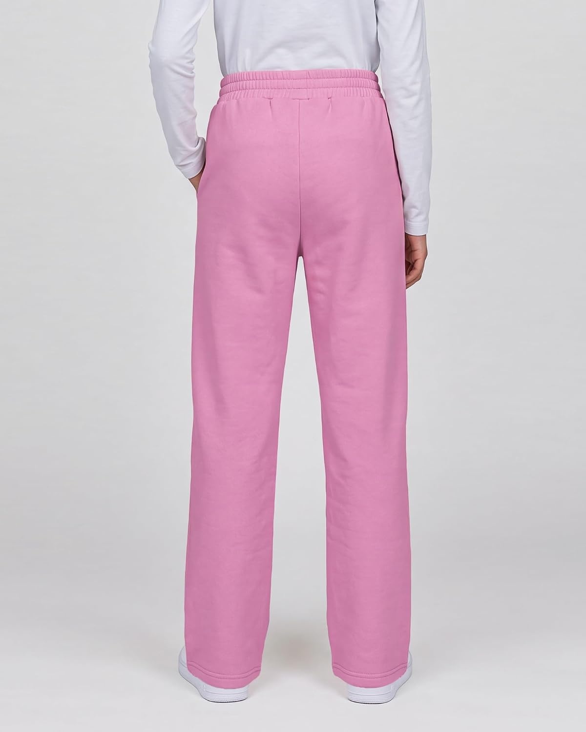 Girls’ Wide-leg Fleece Sweatpants,Soft, with Front Pockets, Warm Loose Fit(Pink)