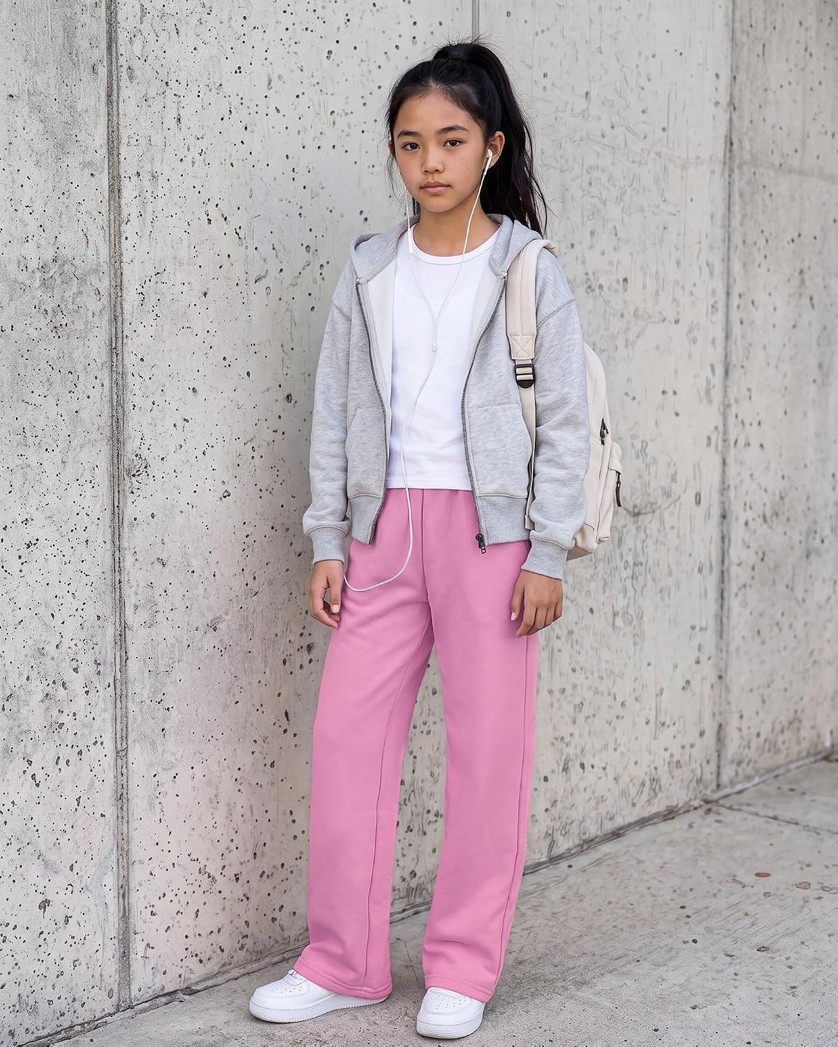 Girls’ Wide-leg Fleece Sweatpants,Soft, with Front Pockets, Warm Loose Fit(Pink)