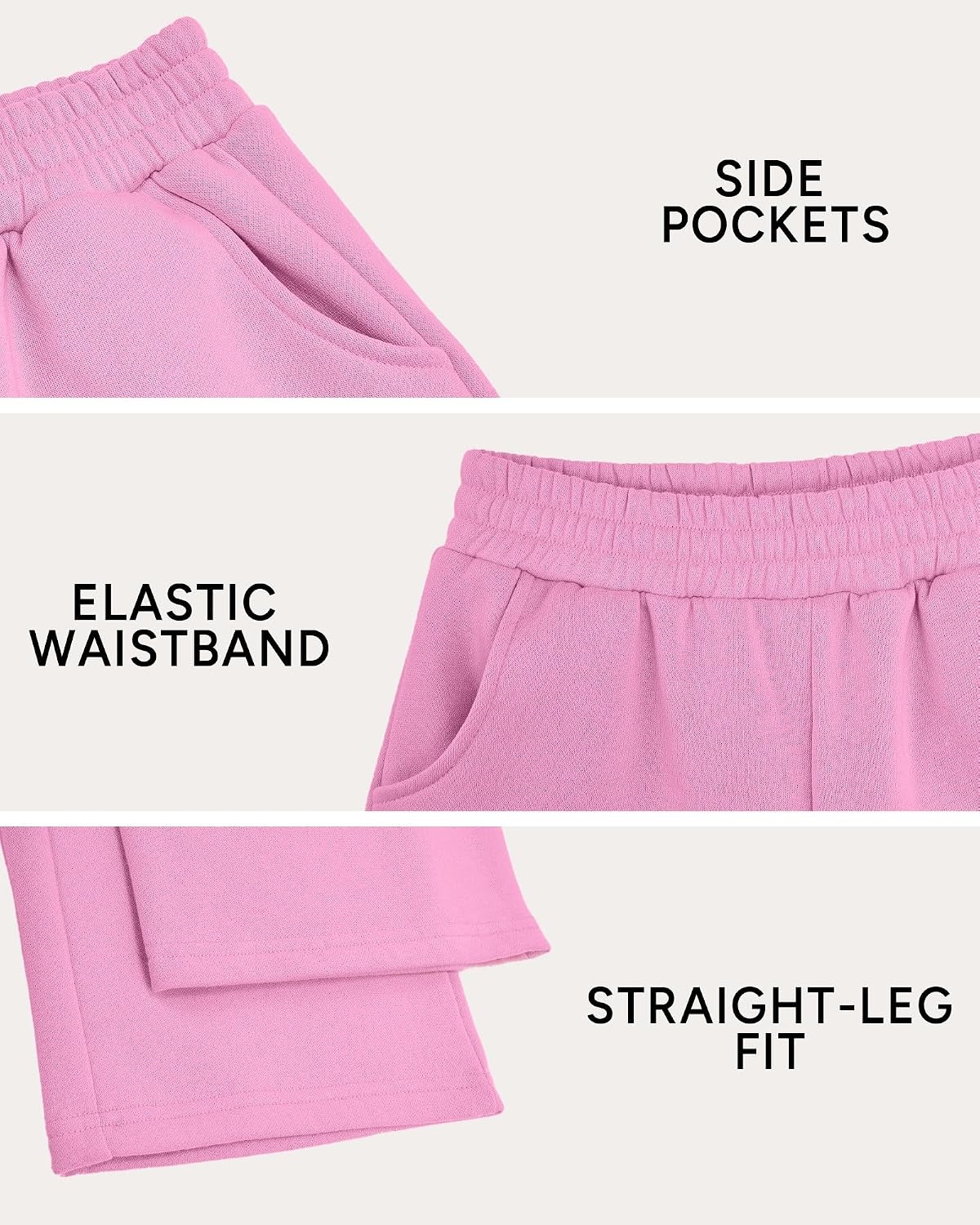 Girls’ Wide-leg Fleece Sweatpants,Soft, with Front Pockets, Warm Loose Fit(Pink)