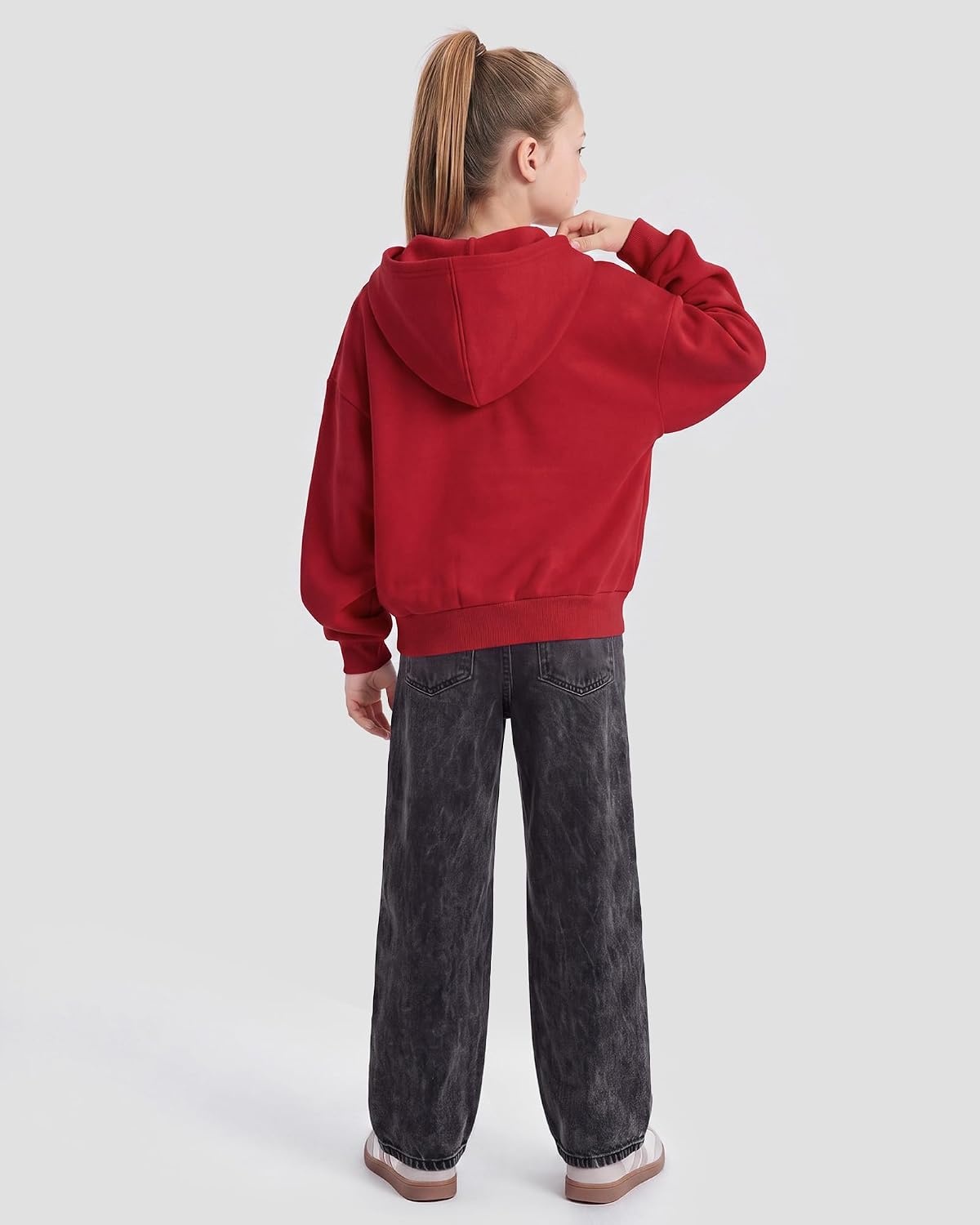 Stelle Girls Zip Up Hoodie Kids Casual Fleece Sweatshirt with Pocket(Red)