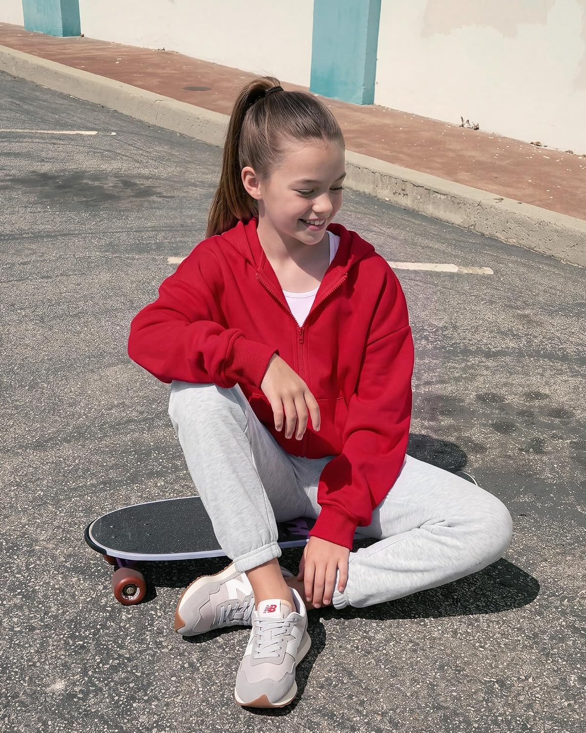 Stelle Girls Zip Up Hoodie Kids Casual Fleece Sweatshirt with Pocket(Red)