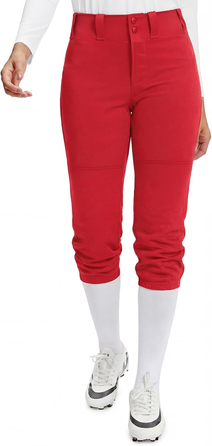 Stelle Womens Softball Pants Knee-High Knickers with Pocket Fastpitch Adult | Belt Loops, Abrasion-resistant, Double Knee Performance, Durable, Practice, Game Day, Elastic Leg Openings(Red)
