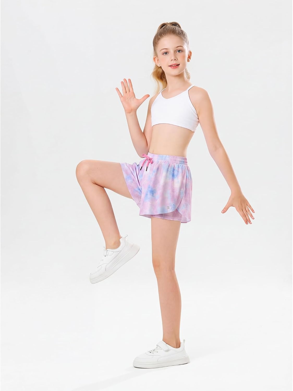 Stelle Girls Butterfly Shorts with Pockets Athletic Running Sports Skirt(Tie Dye Marshmallow)