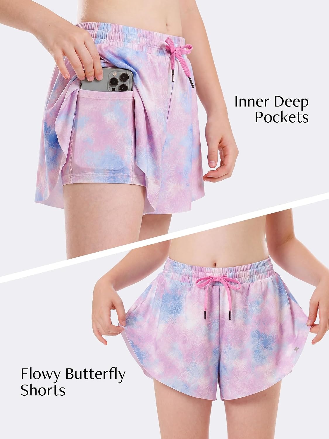 Stelle Girls Butterfly Shorts with Pockets Athletic Running Sports Skirt(Tie Dye Marshmallow)